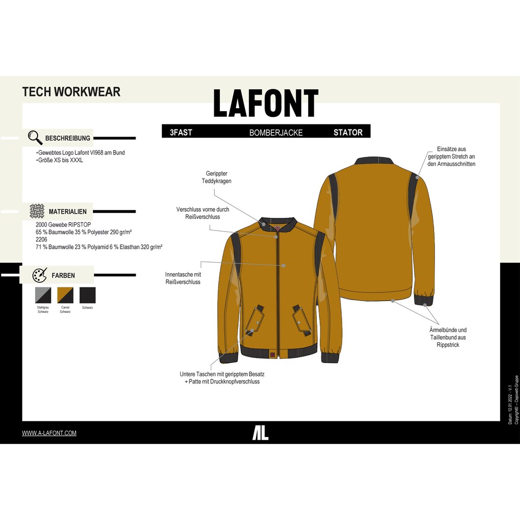 Lafont Bomberjacke »Unisex BOMBERJACKE STATOR«, ohne Kapuze