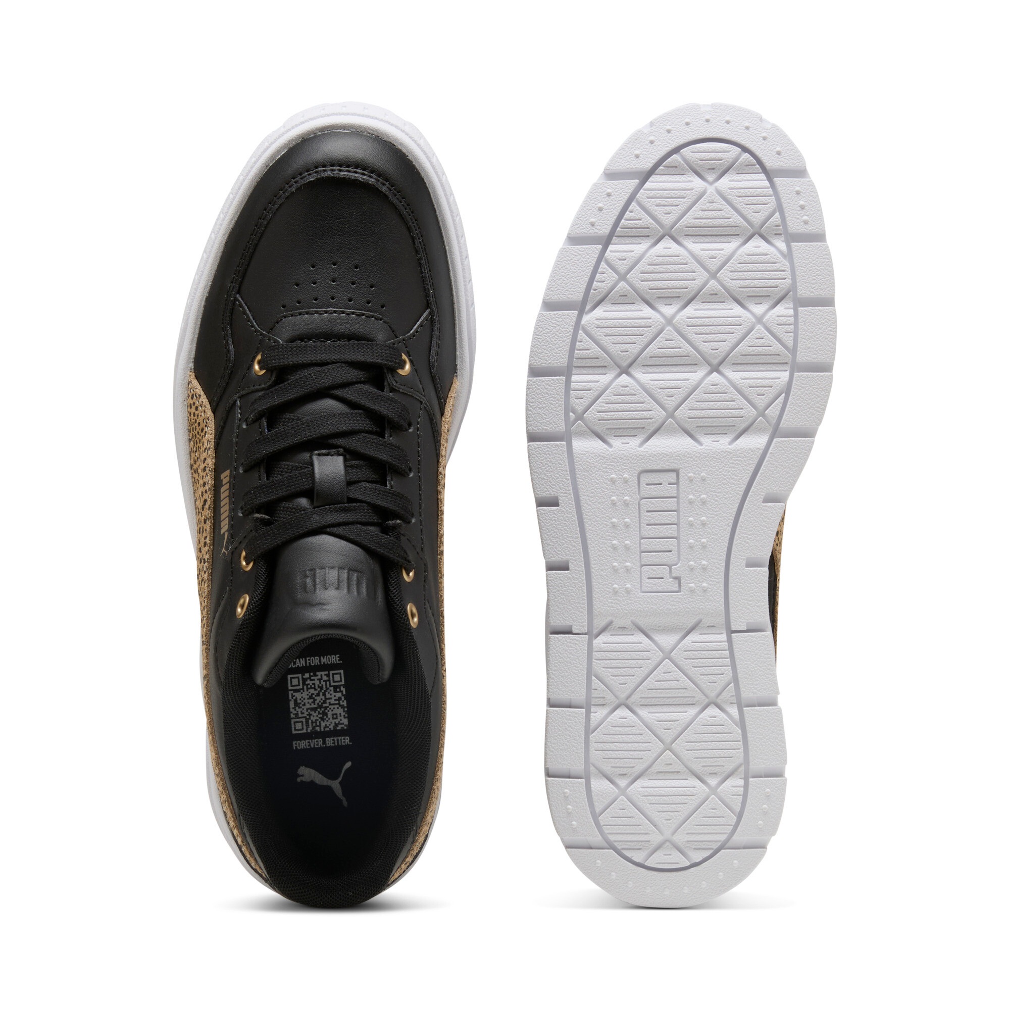 Sneaker PUMA "Karmen II Idol Topcat Sneakers Damen", Damen, Gr. 41, schwarz toasted almond beige, Obermaterial: Textil, Kuhleder, Synthetik; Futter: Textil; Innensohle: Textil; Laufsohle: Gummi, Schuhe Sneaker 3