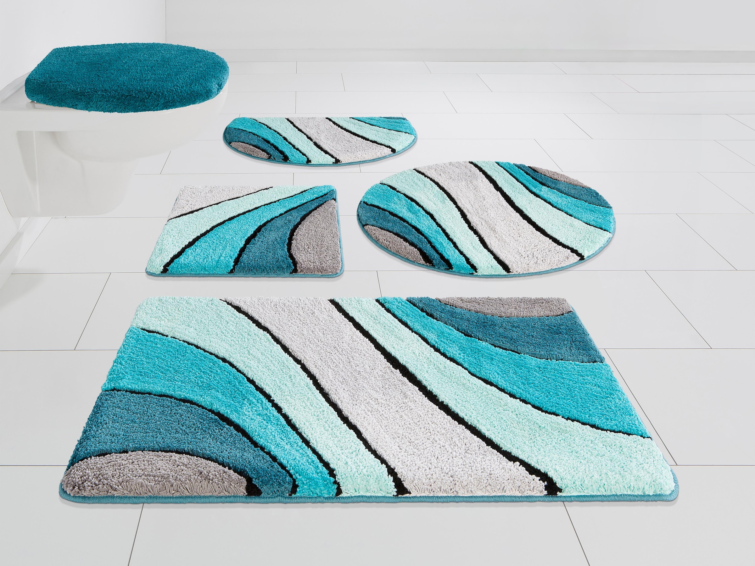 OTTO home Badematte "Josie, Badvorleger, Badezimmer Teppich" Höhe 20 mm rutschhemmend beschichtet fußbodenheizungsgeeignet schnell trocknend strapazierfähig Badteppich, Badematten, rechteckig, rund & als 3-tlg. Set erhältlich