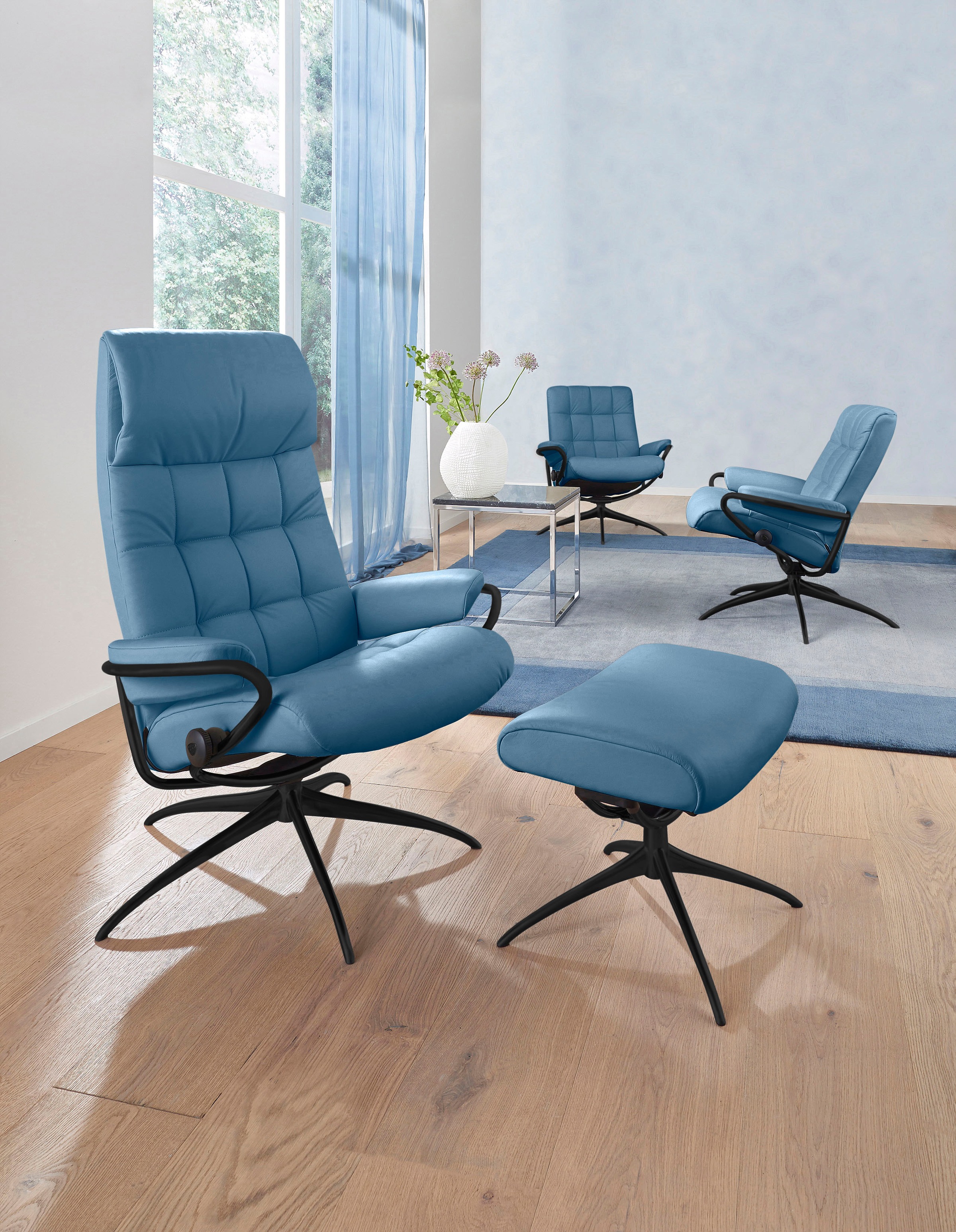 Stressless® Relaxsessel »London«, (Set, Relaxsessel mit Hocker), mit Hocker, High Back, mit Star Base, Gestell Schwarz