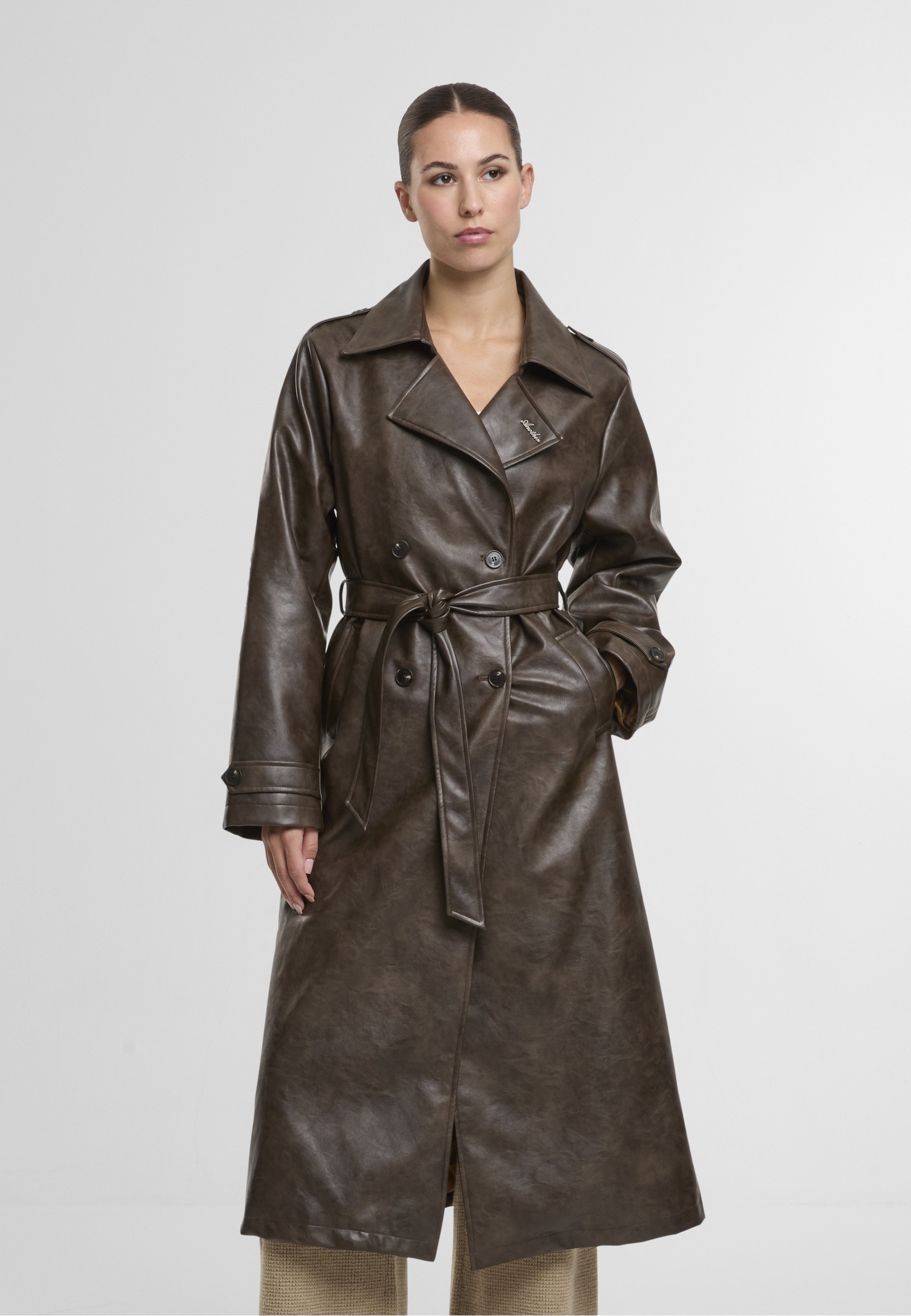 Another Cotton Lab Winterjacke »Another Cotton Lab Another Vegan Leather Trench Coat« 1 Stk. tlg. ohne Kapuze