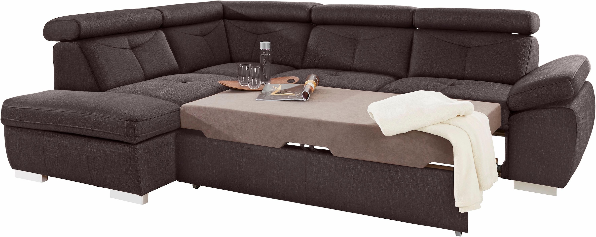 exxpo - sofa fashion Ecksofa »Spring, super bequem und komfortabel mit Armteil- und Kopfteilfunktion«, wahlweise mit Bettfunktion und Bettkasten, L-Form