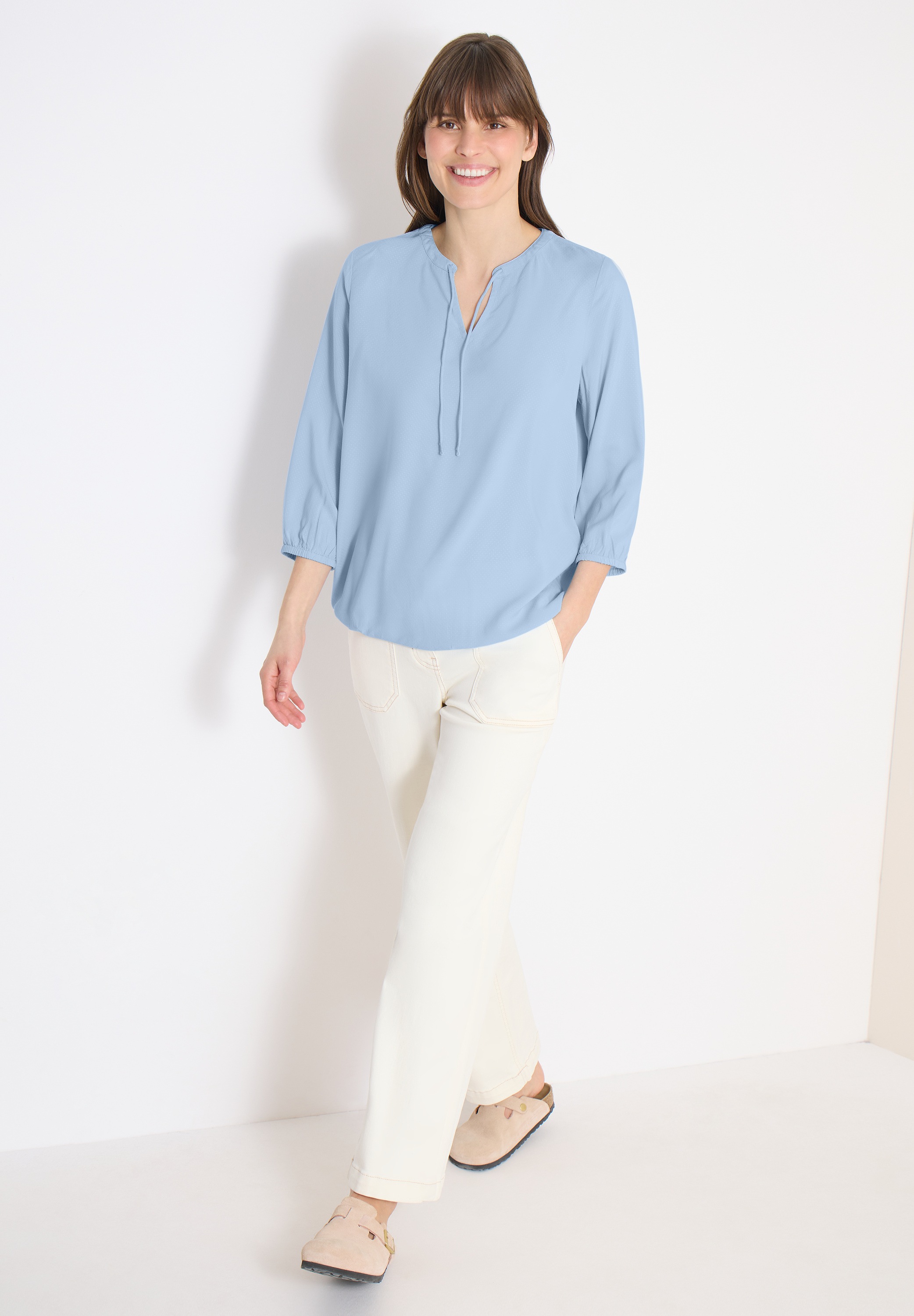 Langarmbluse CECIL, Damen, Gr. XXL (46), light sky blau, Stoff, 100% Viskose, unifarben, klassisch normal, Rundhals, elastischer Bund, Blusen, aus softer Viskose 2