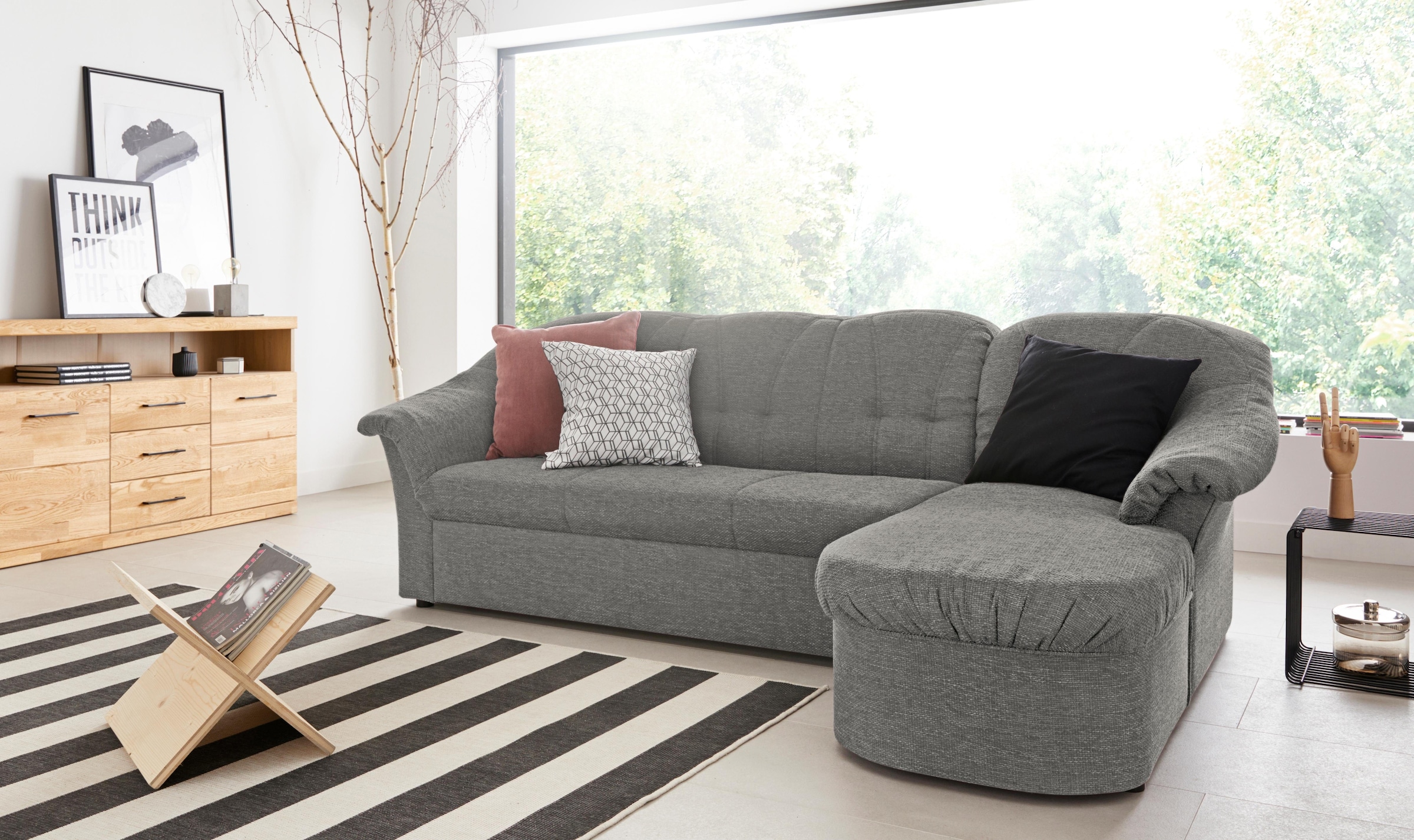 DOMO collection Ecksofa "Pegnitz, elegante Rückensteppung, kompakte Stellma günstig online kaufen