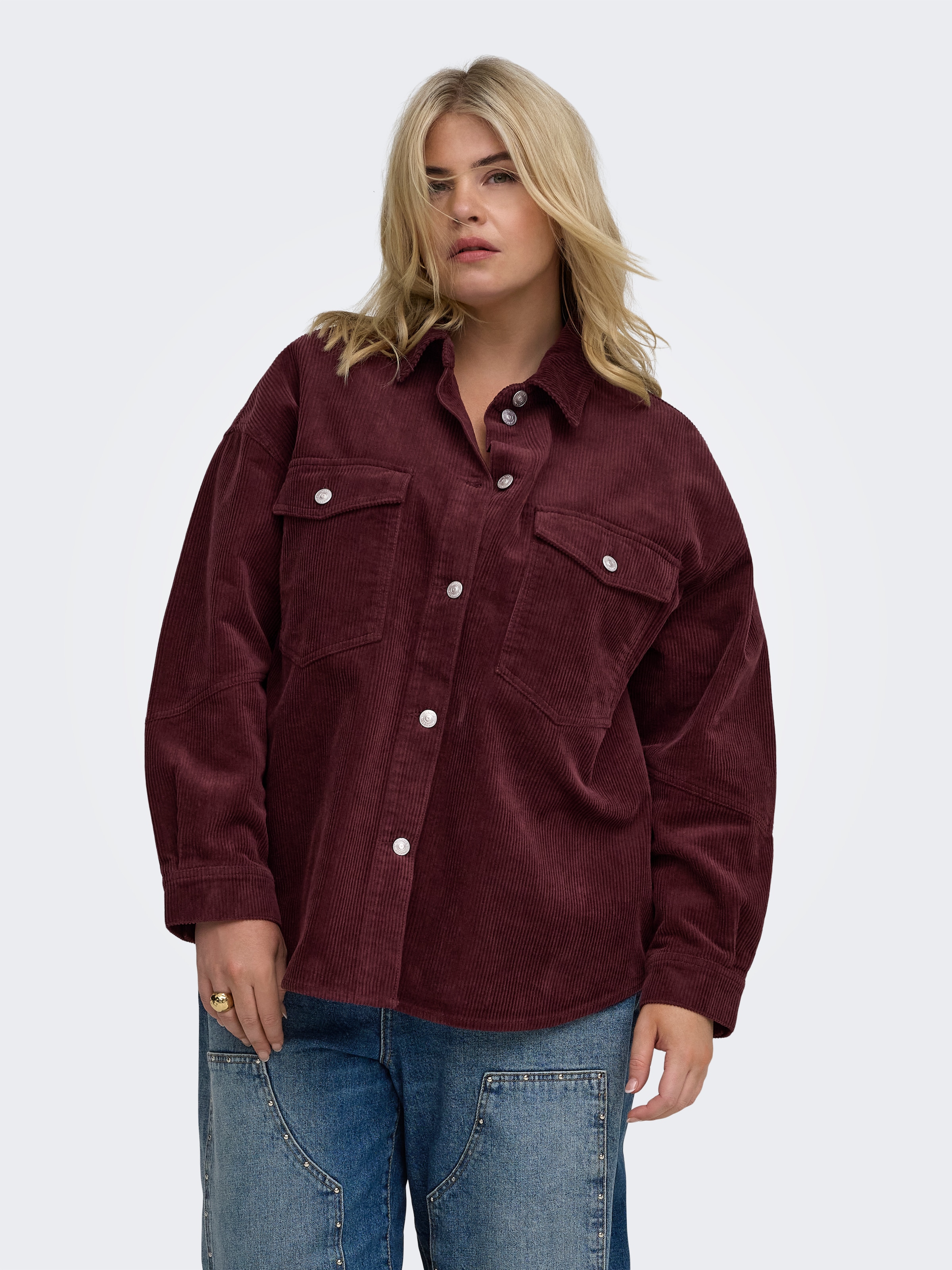 ONLY CARMAKOMA Langarmbluse "CARTIGGY L/S CORD SHACKET PNT NOOS" Baumwolle, Cord