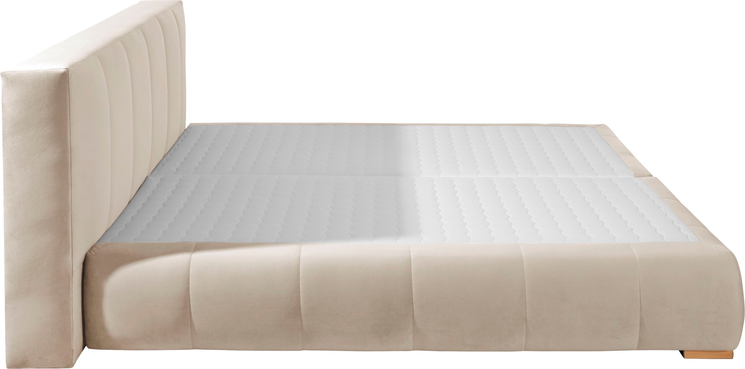 Boxspringbett HOME AFFAIRE "Chelles", beige, B:187cm L:245cm, Samtoptik (100% Polyester);Bezug der Spiegelfläche Matratzendrell aus 100% Polyester;Struktur fein 100% Polyester), Komplettbetten, Boxspringbett, inkl. Topper,, in XXL- Überlänge 220 cm, Unter 7