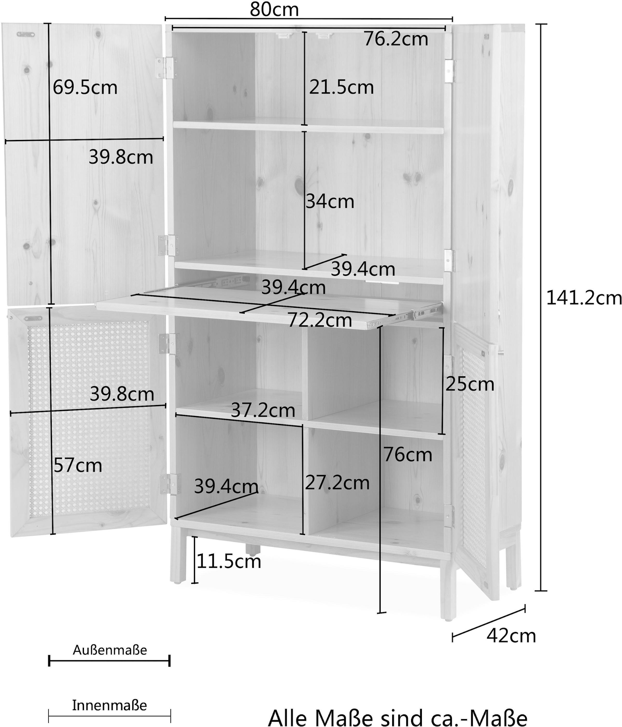 andas Highboard »Gatwick«, ausziehbare Schreibtischplatte, Massivholz, Design by Morten Georgsen