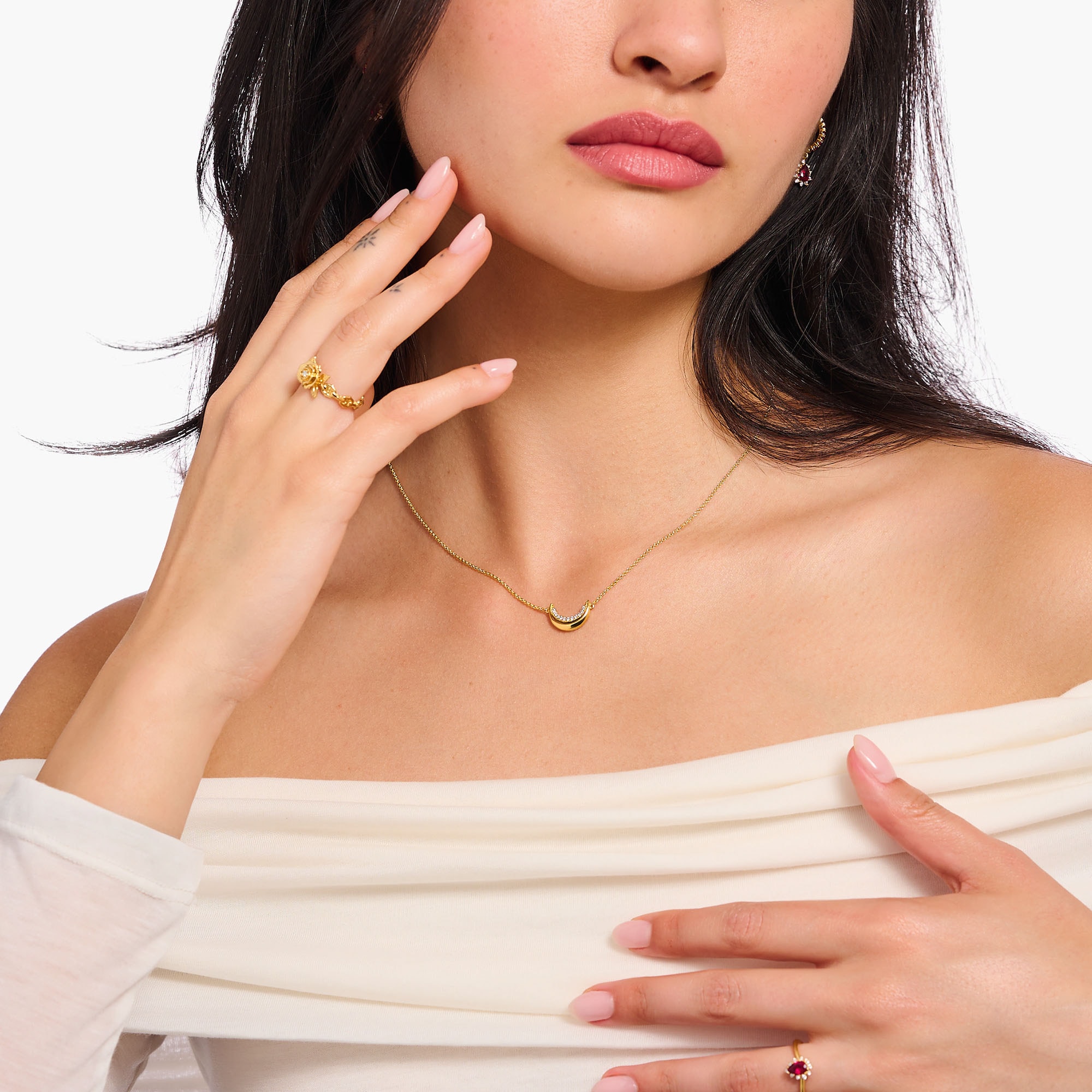 THOMAS SABO Kette mit Anhänger »Moon Romance, Halbmond-Design, KE2299-414-14-L45V«, mit Zirkonia (synth.)