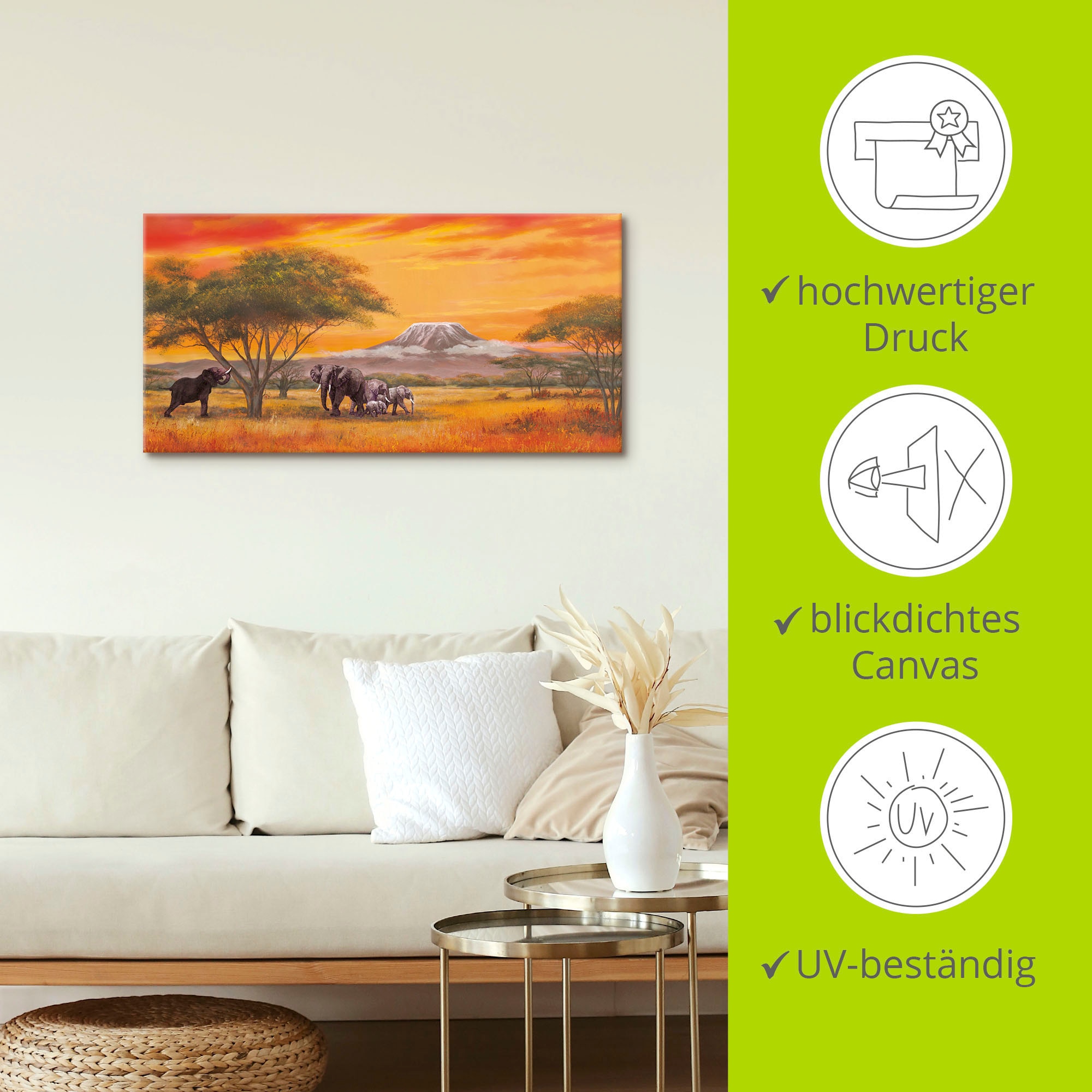 Artland Wandbild »Elefanten«, Elefanten Bilder, (1 St.), als Alubild, Outdoorbild, Leinwandbild, Poster, Wandaufkleber