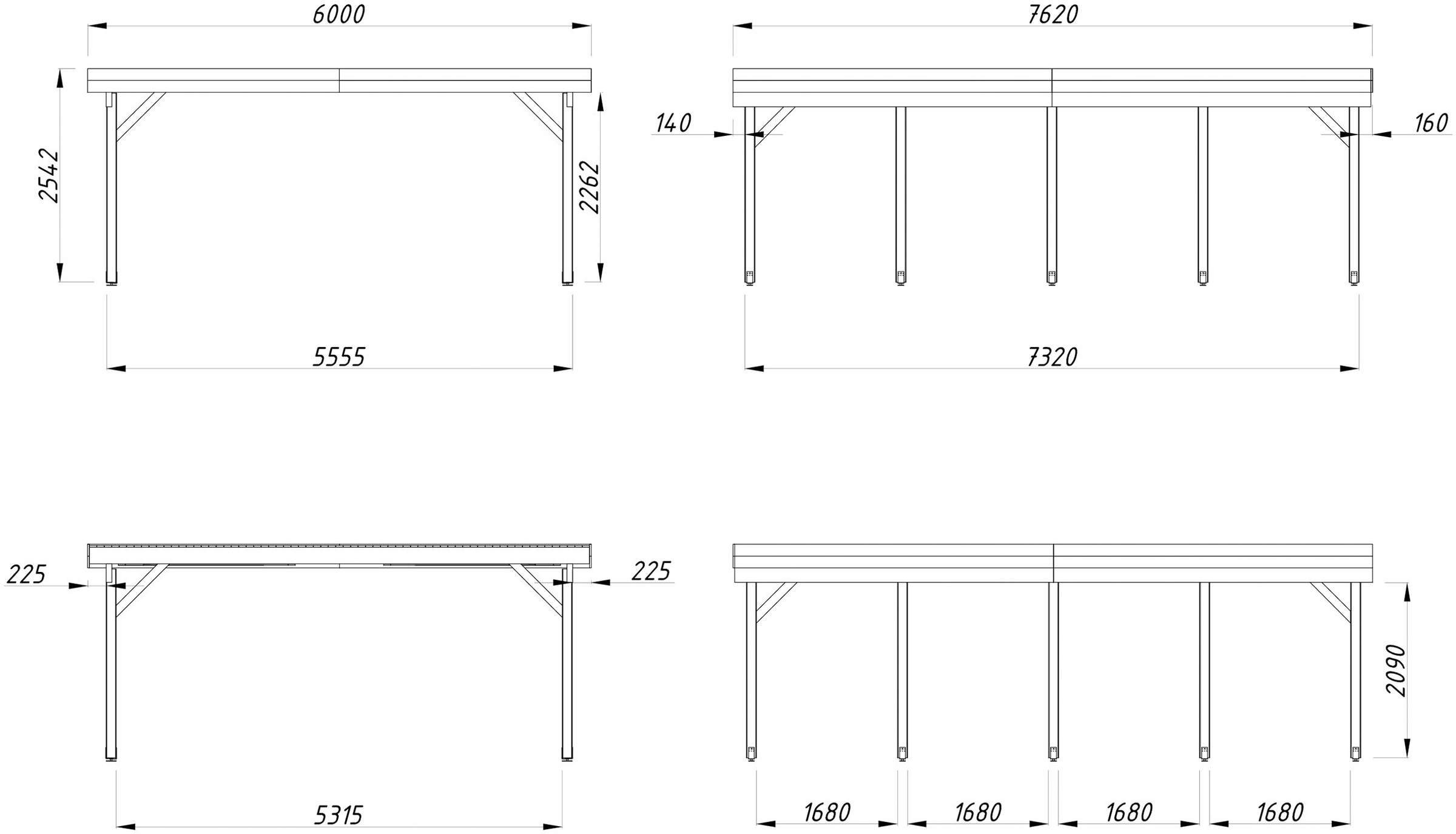 Palmako Doppelcarport »Karl« Massivholz 531 cm dunkelgrau/dunkelgrau
