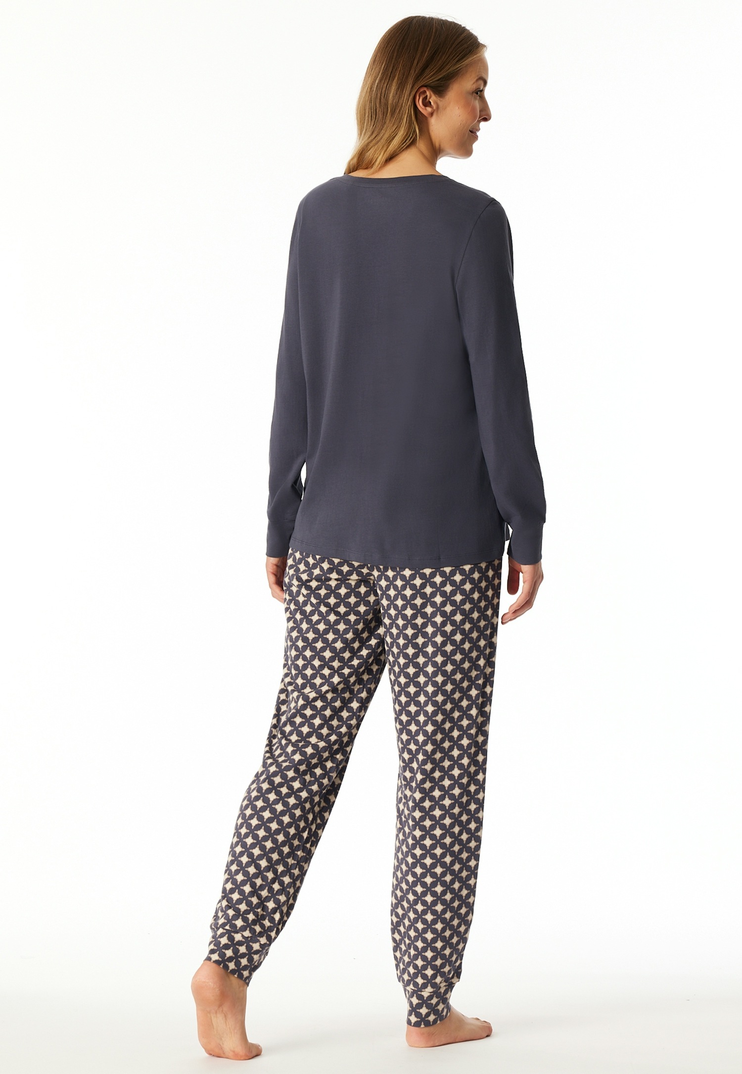 Thumbnail - Schiesser Schlafanzug "Comfort Essentials" 2 tlg. Baumwolle, langärmelig, mit Bündchen, Rundhalsausschnitt