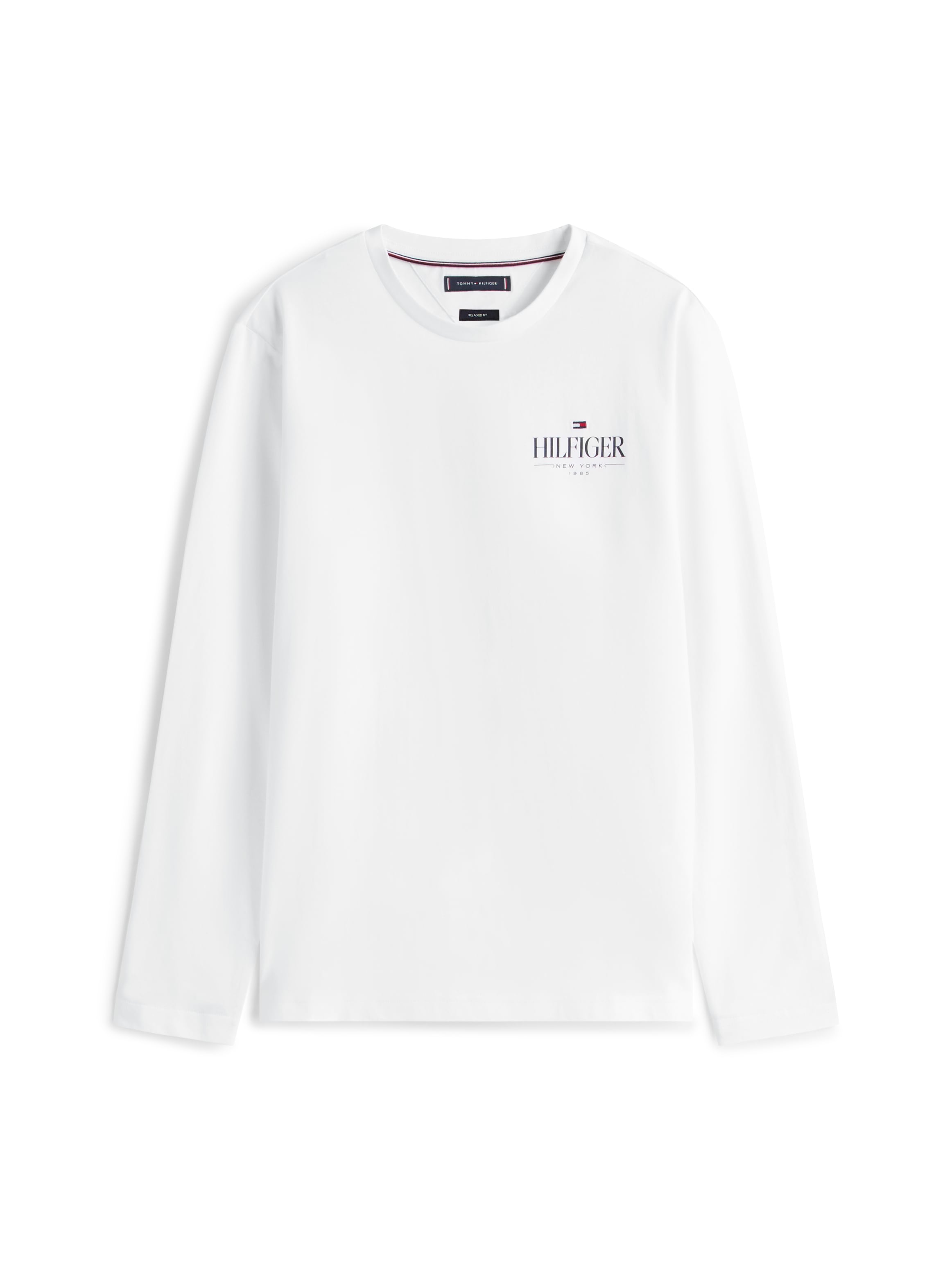 Tommy Hilfiger Longsleeve »HILFIGER STACK LS TEE«, Kontrastfarbener Print auf der Brust