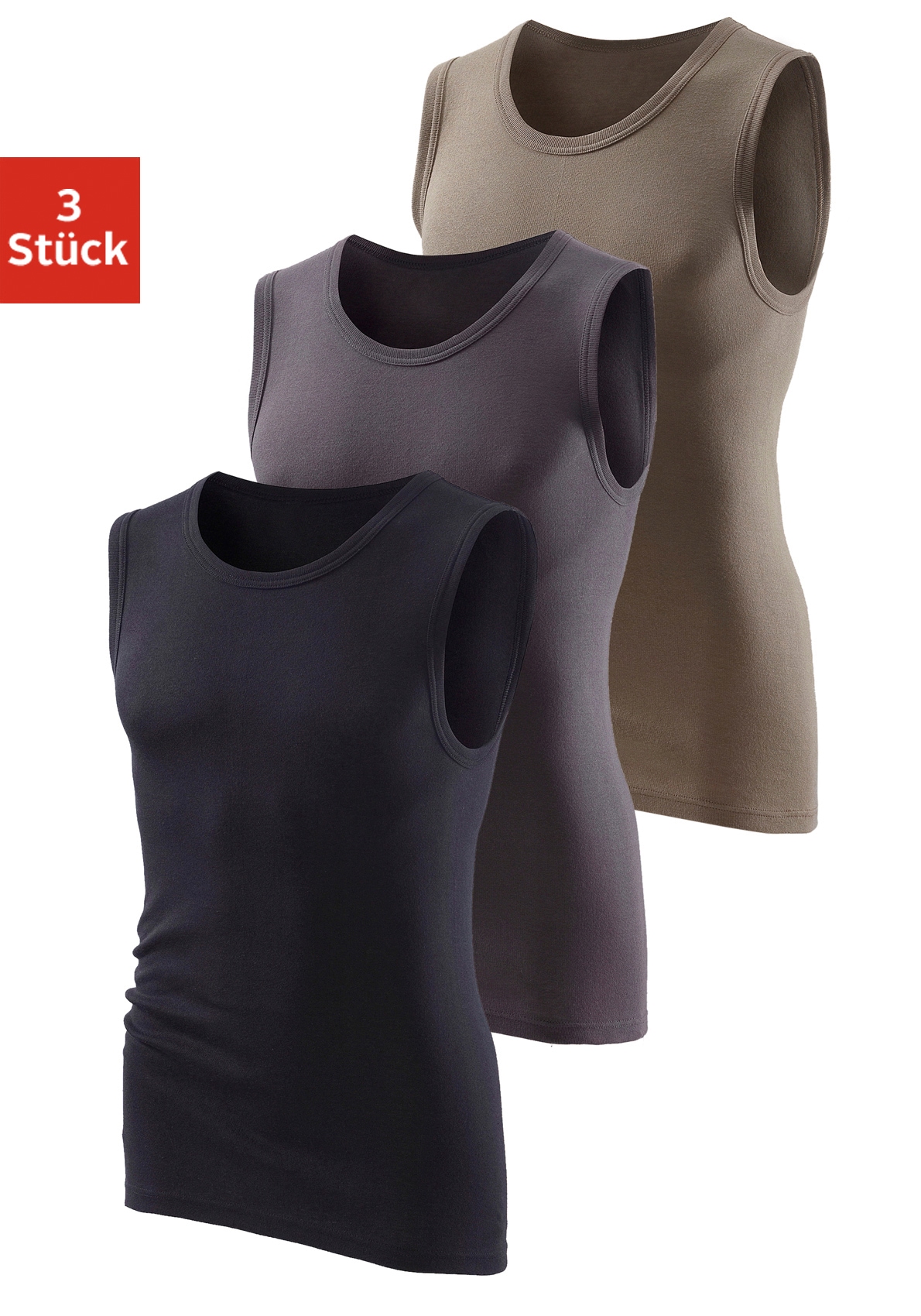 Muscleshirt H.I.S, Herren, Gr. 6L, grün (oliv, schwarz, anthrazit), Feinripp, Obermaterial: 100% Baumwolle, unifarben, Basic, figurbetont normal, Rundhals, eingefasste Kante, Shirts, aus weicher Feinripp-Qualität