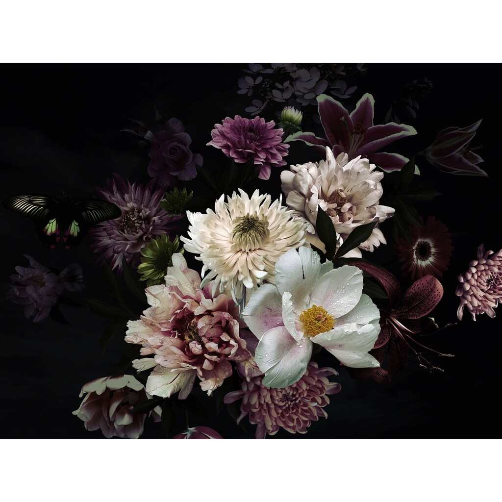 Papermoon Fototapete »BLUMEN ABSTRAKT-MUSTER DESIGN ROSEN BLUMEN DECOR RETRO«