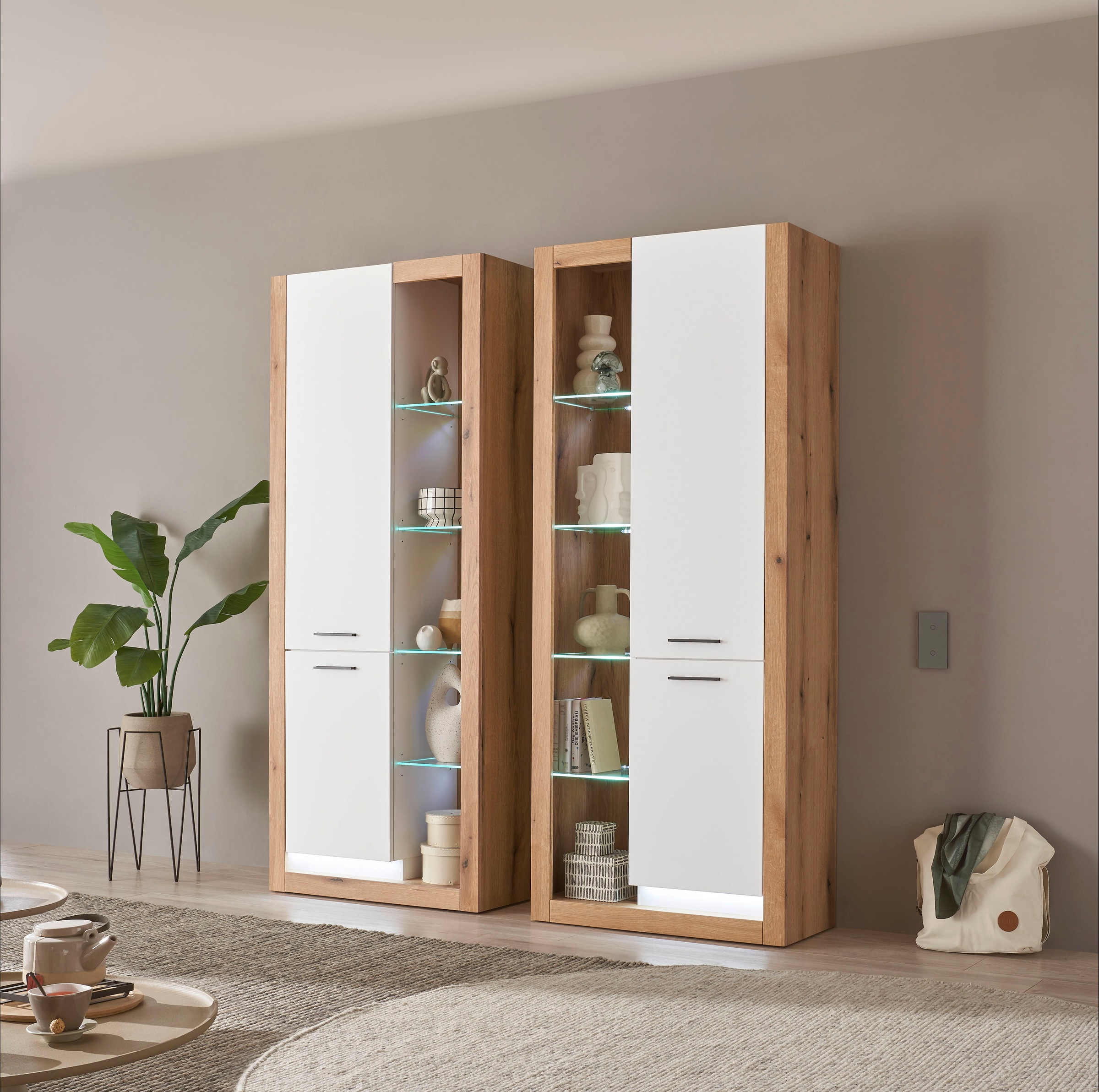 INOSIGN Wohnwand »Brixen, moderne Anbauwand, Wohnzimmer-Set, Eiche Evoke Dekor mit Weiß«, (Set, 2 St.), enthält Stauraumelemente