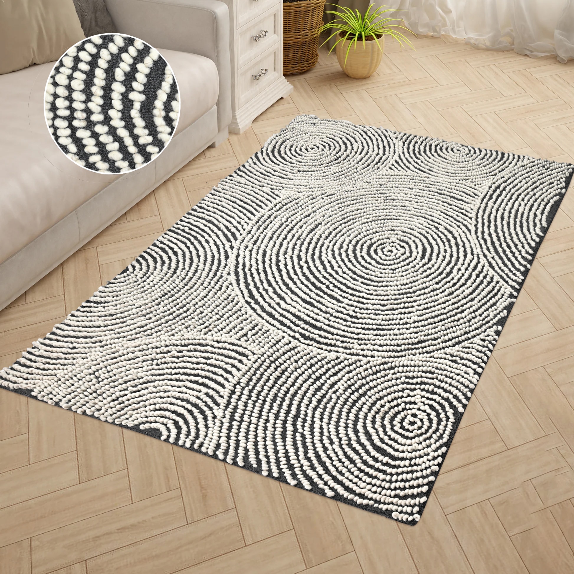 my home Wollteppich "Wolly Kreis, handgewebt aus Wolle" rechteckig 10 mm Hö günstig online kaufen