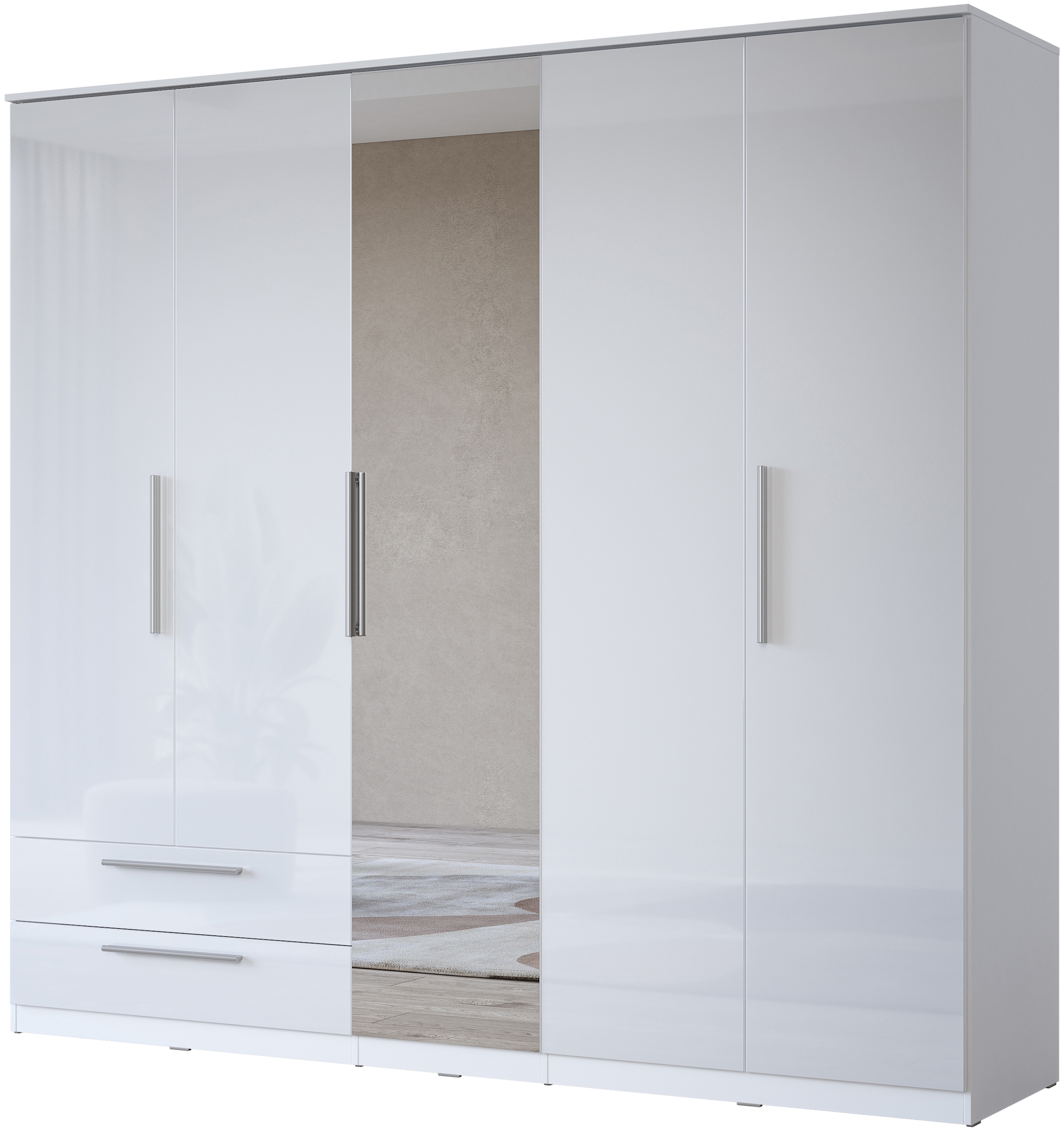 INOSIGN Kleiderschrank »India, FSC-zertifizierter Holzwerkstoff, Made in Europe«, (in Schieferoptik oder weiß mit Hochglanzfront), mit Beleuchtung und Fernbedienung, 181 oder 225x215x60cm