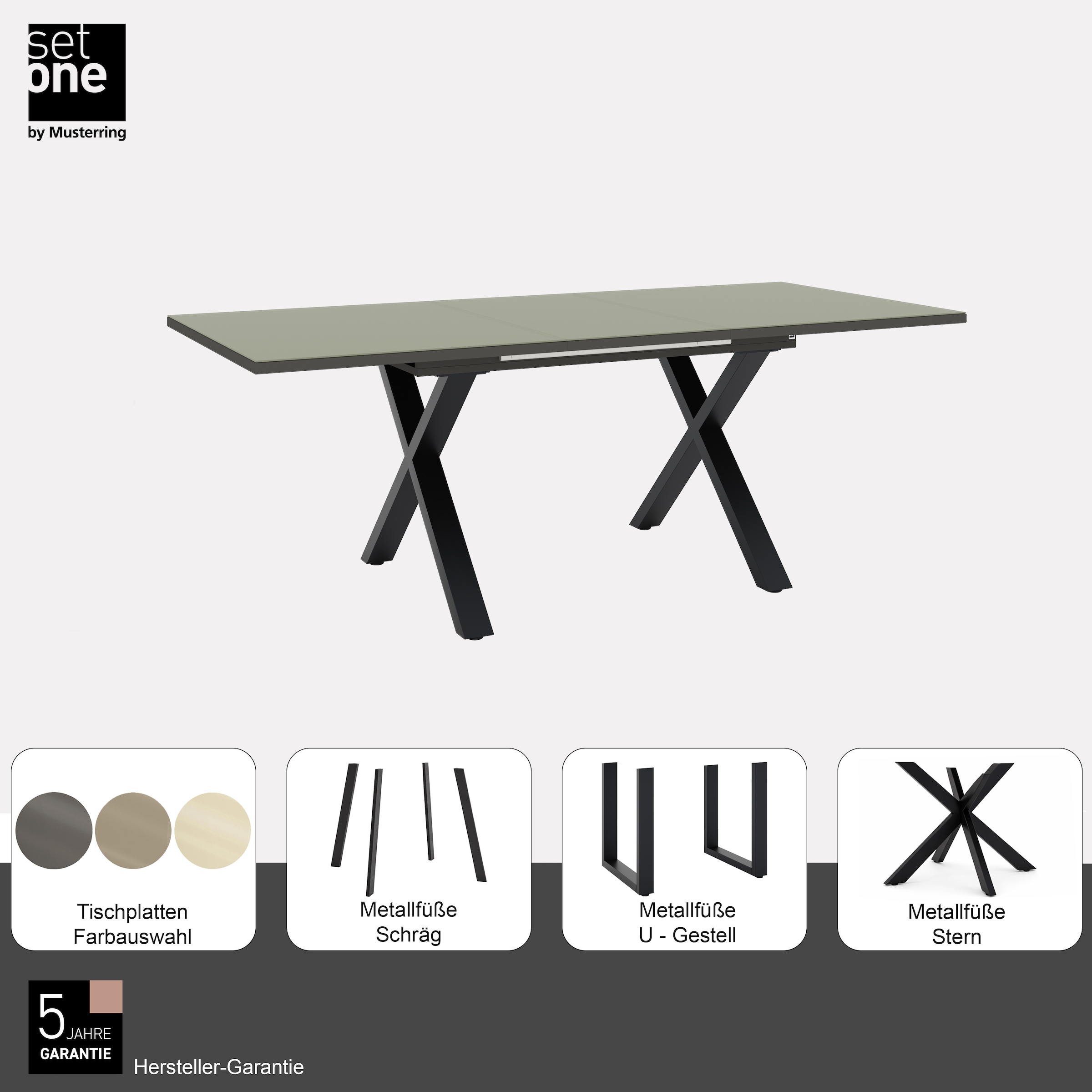 set one by Musterring Esstisch »Reno« 1 Stk. tlg. Mit Vierkantfuß, wählbaren Gestellen und Plattenfarben