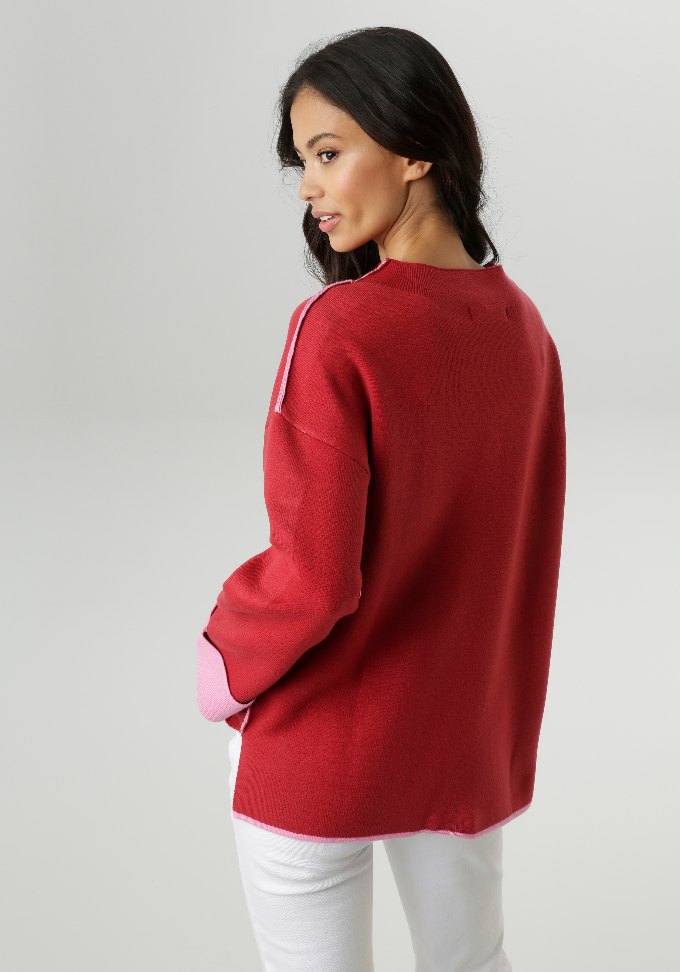 Aniston SELECTED Strickpullover, mit rosafarbenen Zierkanten