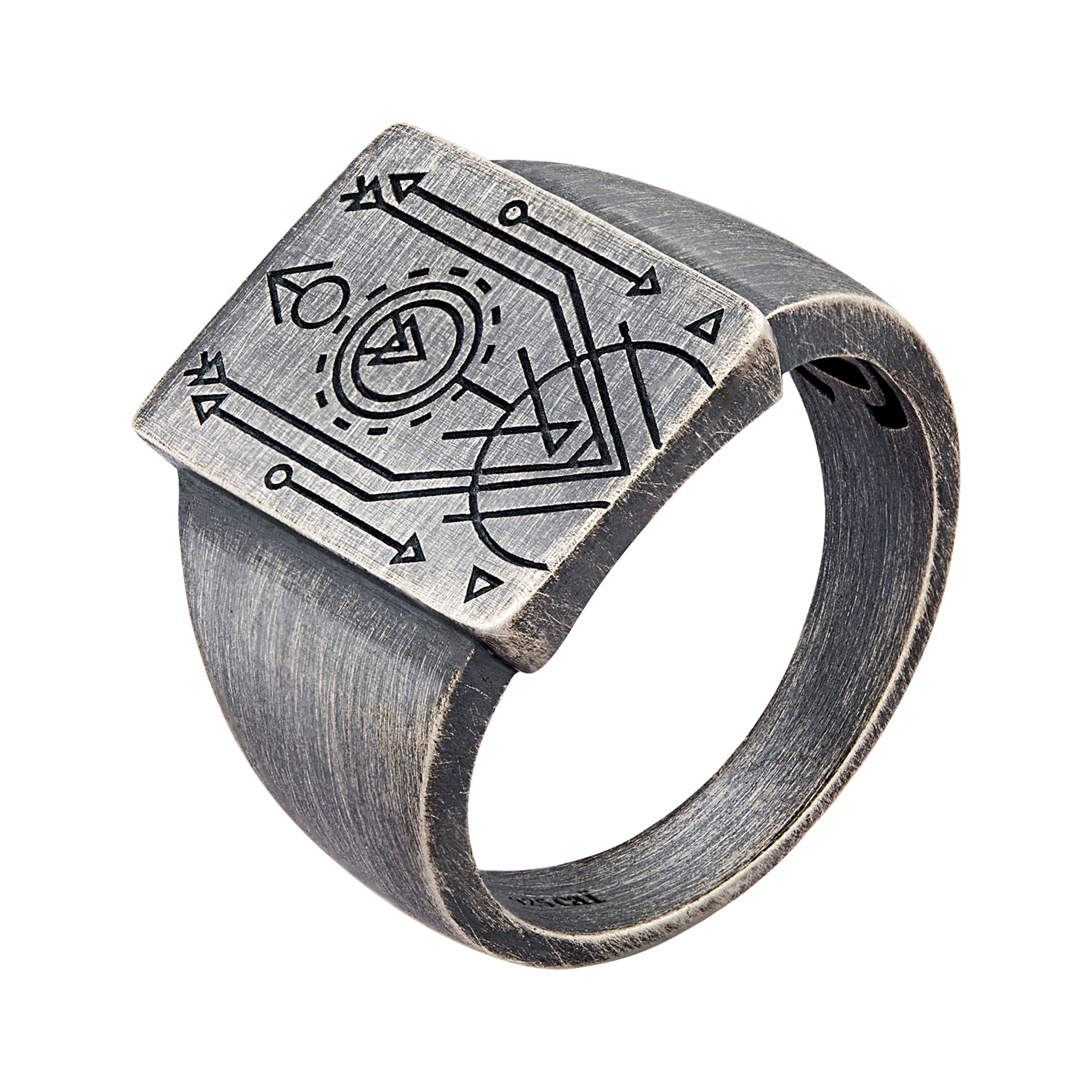 CAÏ Fingerring »925 Silber Siegelring matt oxidiert Tattoo Motiv«