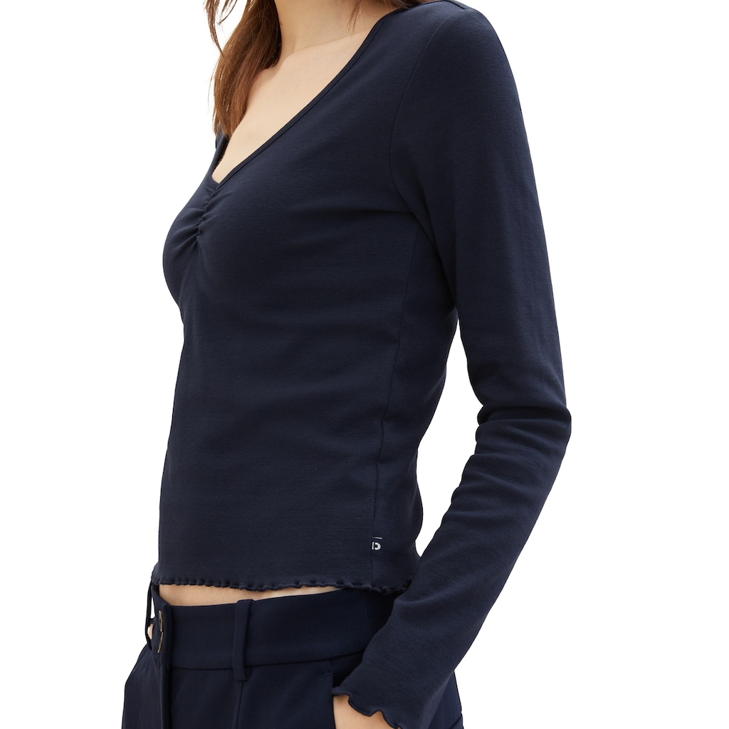 TOM TAILOR Denim V-Shirt, mit Rollkanten und Stretch