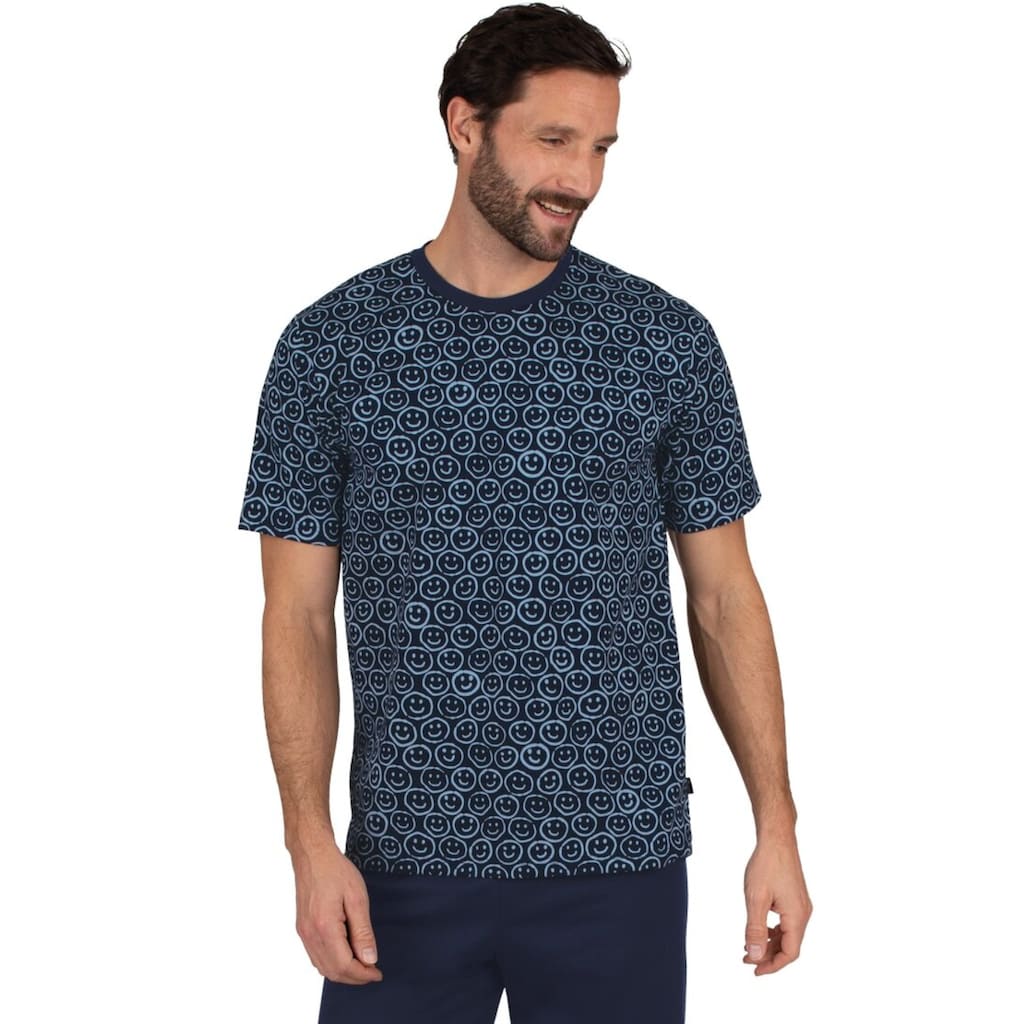 Trigema T-Shirt »TRIGEMA T-Shirt mit freundlichem Smiley-Muster«, (1 tlg.)