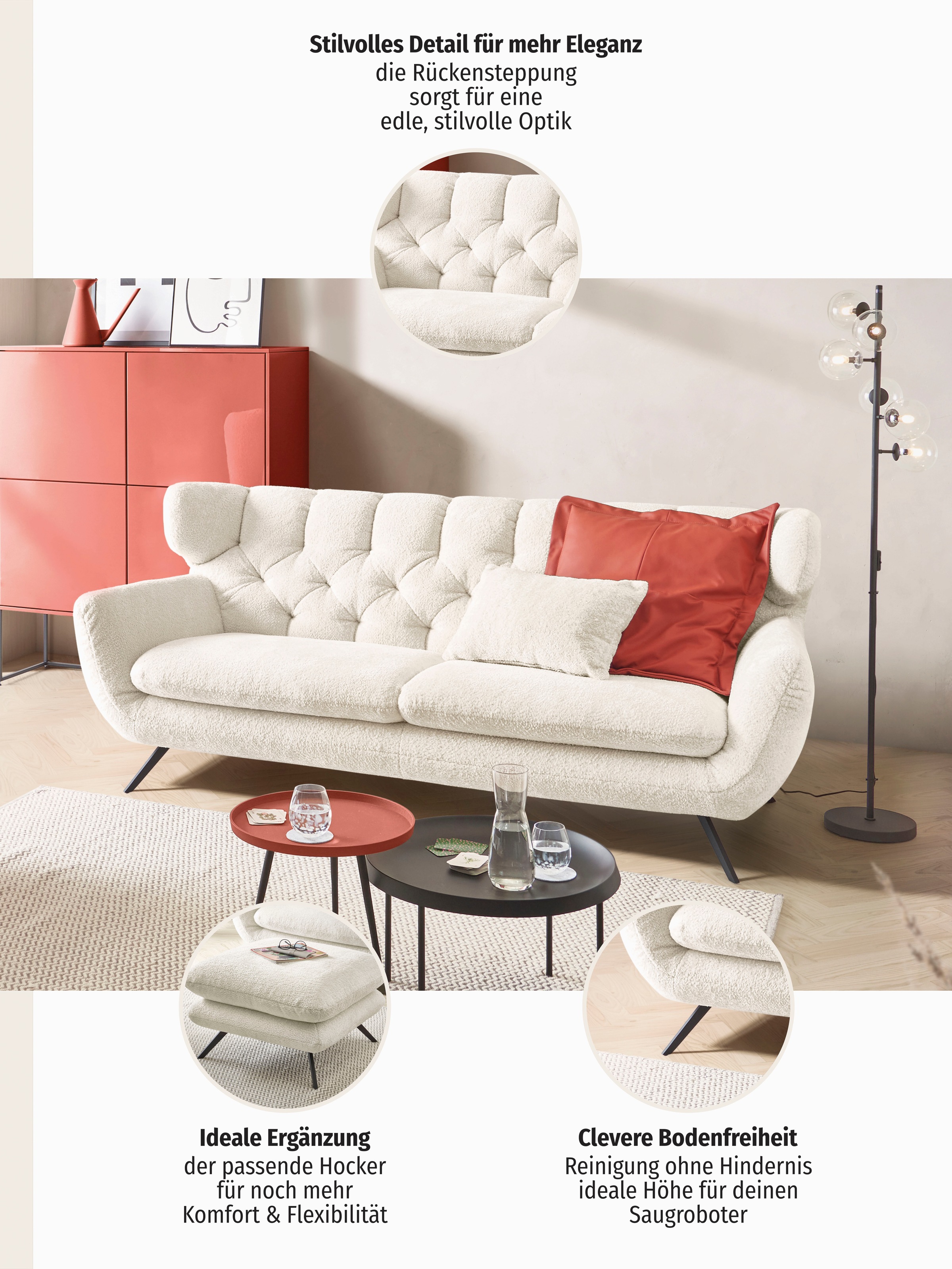 Thumbnail - 3C Candy 3-Sitzer "Beatrice, extravagantes Megasofa, bequem, Küchensofa" mit Rückensteppung im Rautenmuster, Samt Optik,...