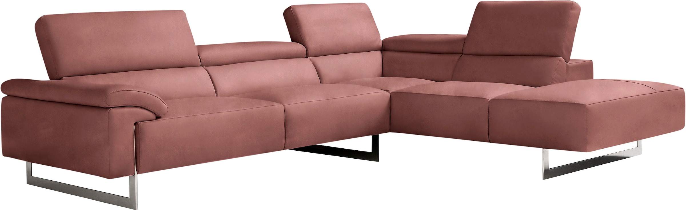 Egoitaliano Ecksofa "Malika, elegant und bequem, Designsofa, L-Form" mit Ottomane, inkl. Kopfteilverstellung und chromfarbenen Metallfüßen
