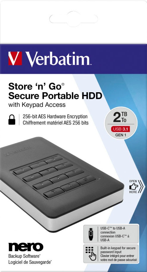 Verbatim externe HDD-Festplatte »Store ‘n’ Go Secure«, Anschluss USB 3.1 Gen-1