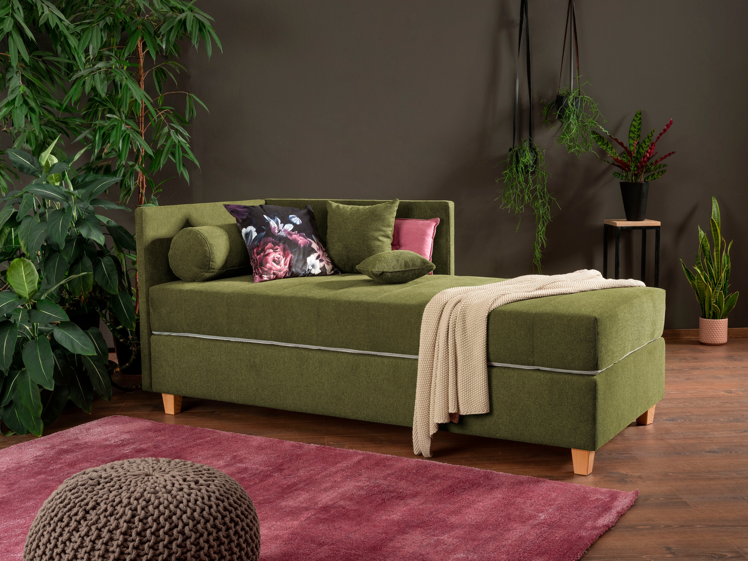 alina Schlafsofa »Kona«, 7-Zonen Taschenfederkernmatratze, Zierkissen-Set und Schlummerrollen
