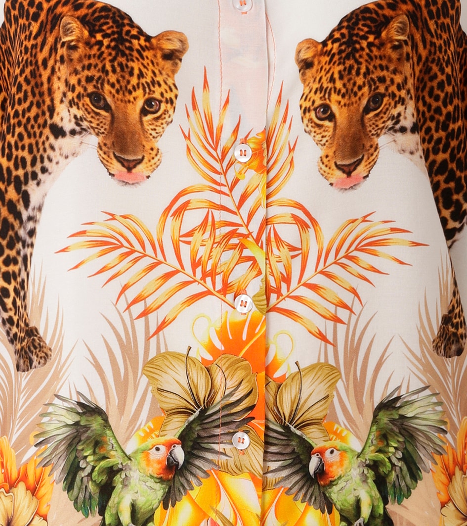 Aniston CASUAL Kurzarmbluse mit Leoparden, tropischen Vögeln, Blüten + Blättern - NEUE KOLLEKTION