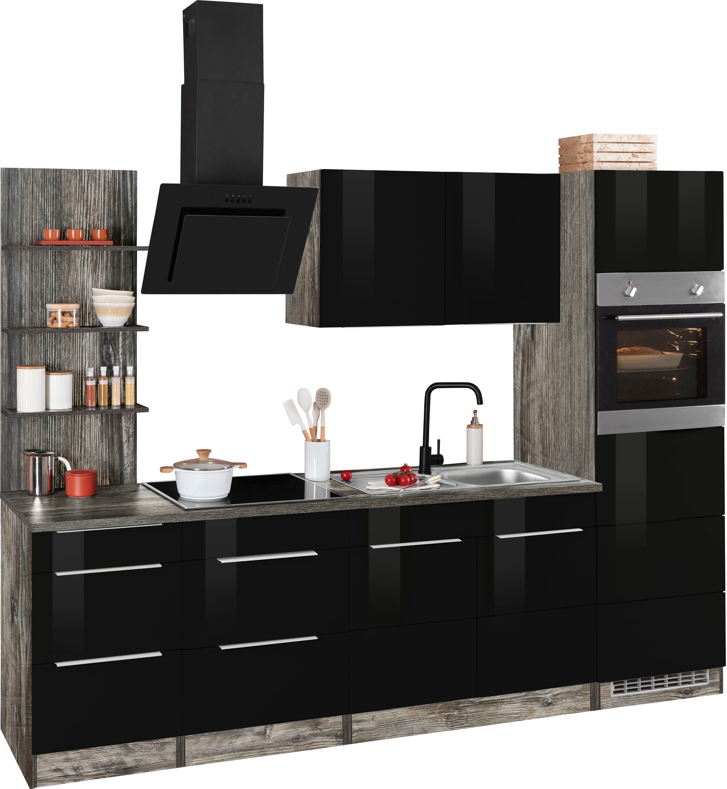 KOCHSTATION Küchenzeile »KS-Brindisi Breite 270 cm«, wahlweise mit E-Geräten und Induktion, mit MDF-Fronten und Regal