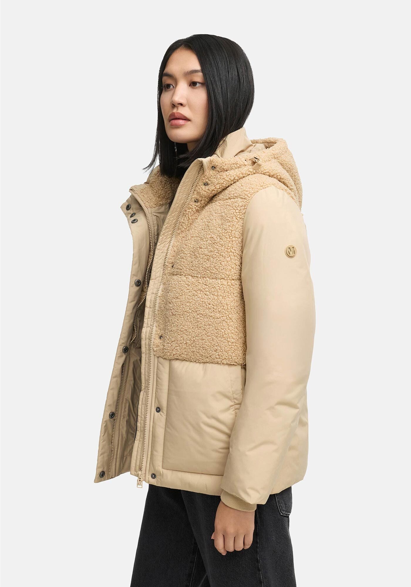 Marikoo Winterjacke »Sheeta«, Kombination aus Teddyfleece und glattem Material