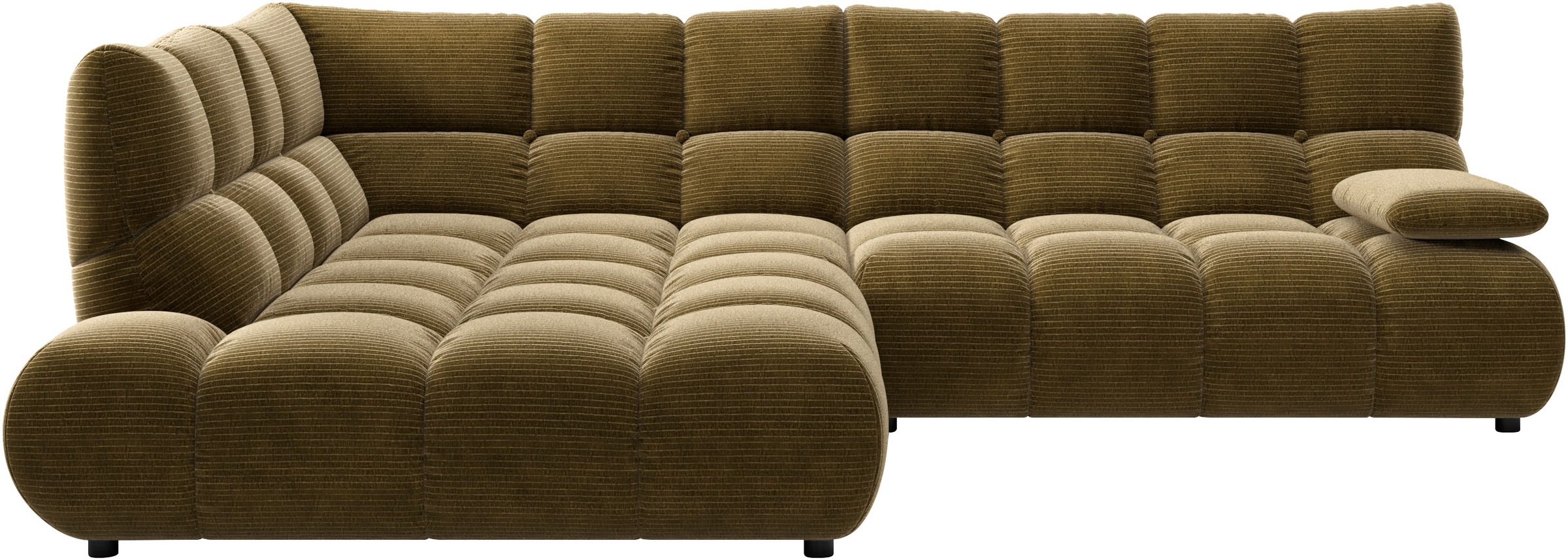 Home affaire Ecksofa "Cozy Bubble, mit klappbarer Armlehne, Breite 289 cm" mit eleganter Steppung, Rundumbezug & weicher Polsterung