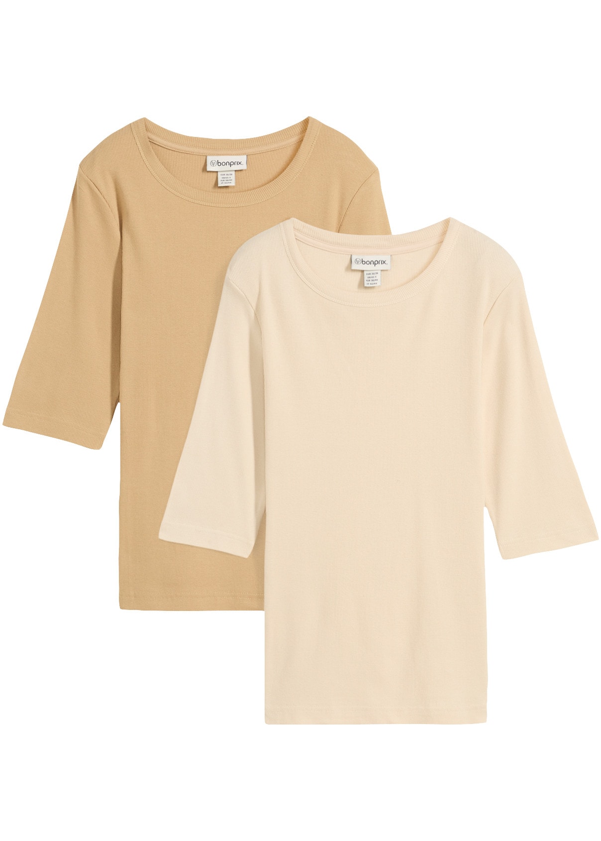 bonprix T-Shirt Packung, 2er,  aus Baumwoll-Elasthan-Mix, schmale Passform, Halbarm-Design