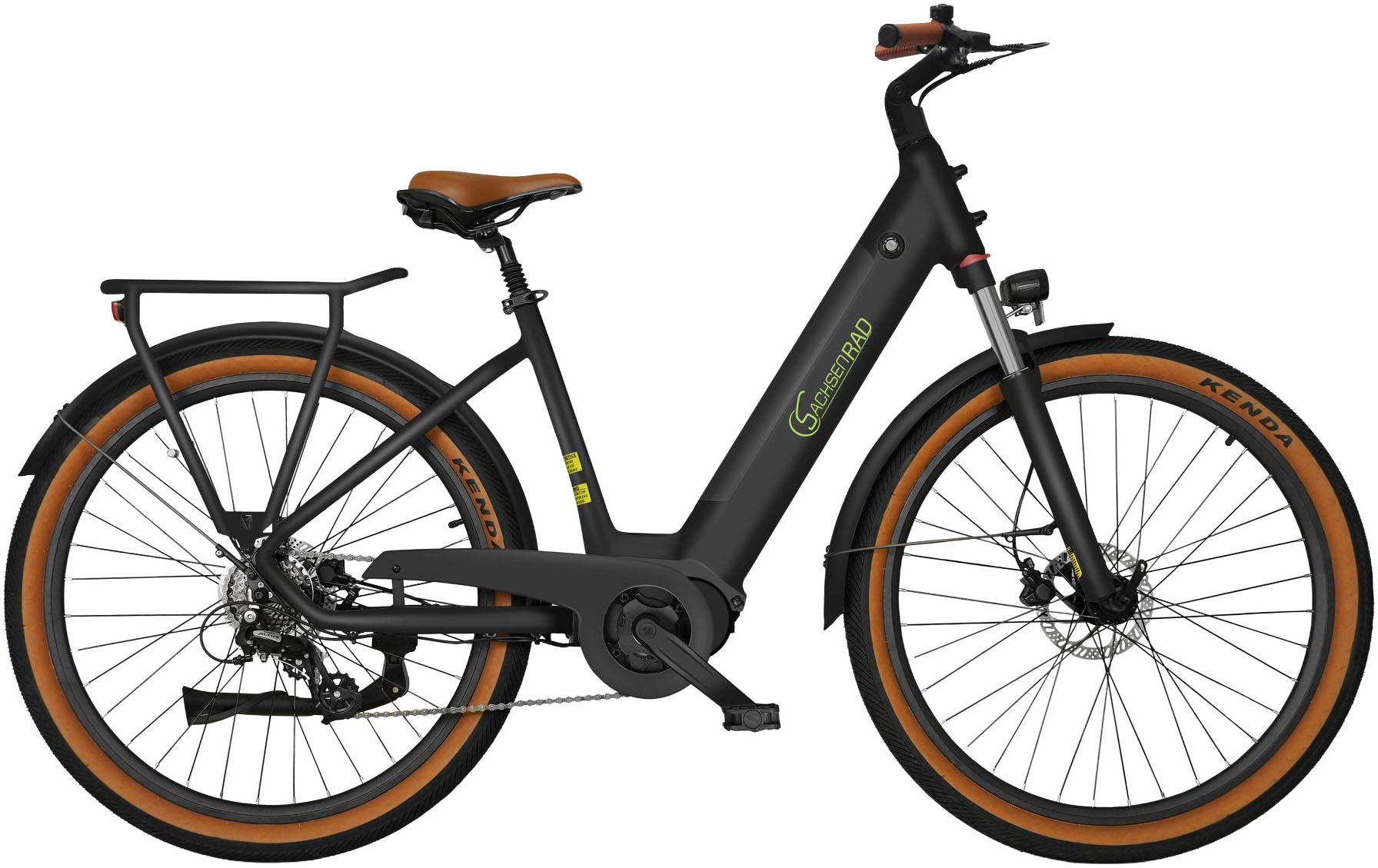 SachsenRad "C5 mit Diebstahlsicherung" 7 Gang Shimano 7SP TOURNEY TY300 Schaltwerk Kettenschaltung Mittelmotor 250 W Tiefeinsteiger, TFT Farb-LCD-Display, Fahrmodus Pedelec, LED-Frontlicht, Alarmanlage