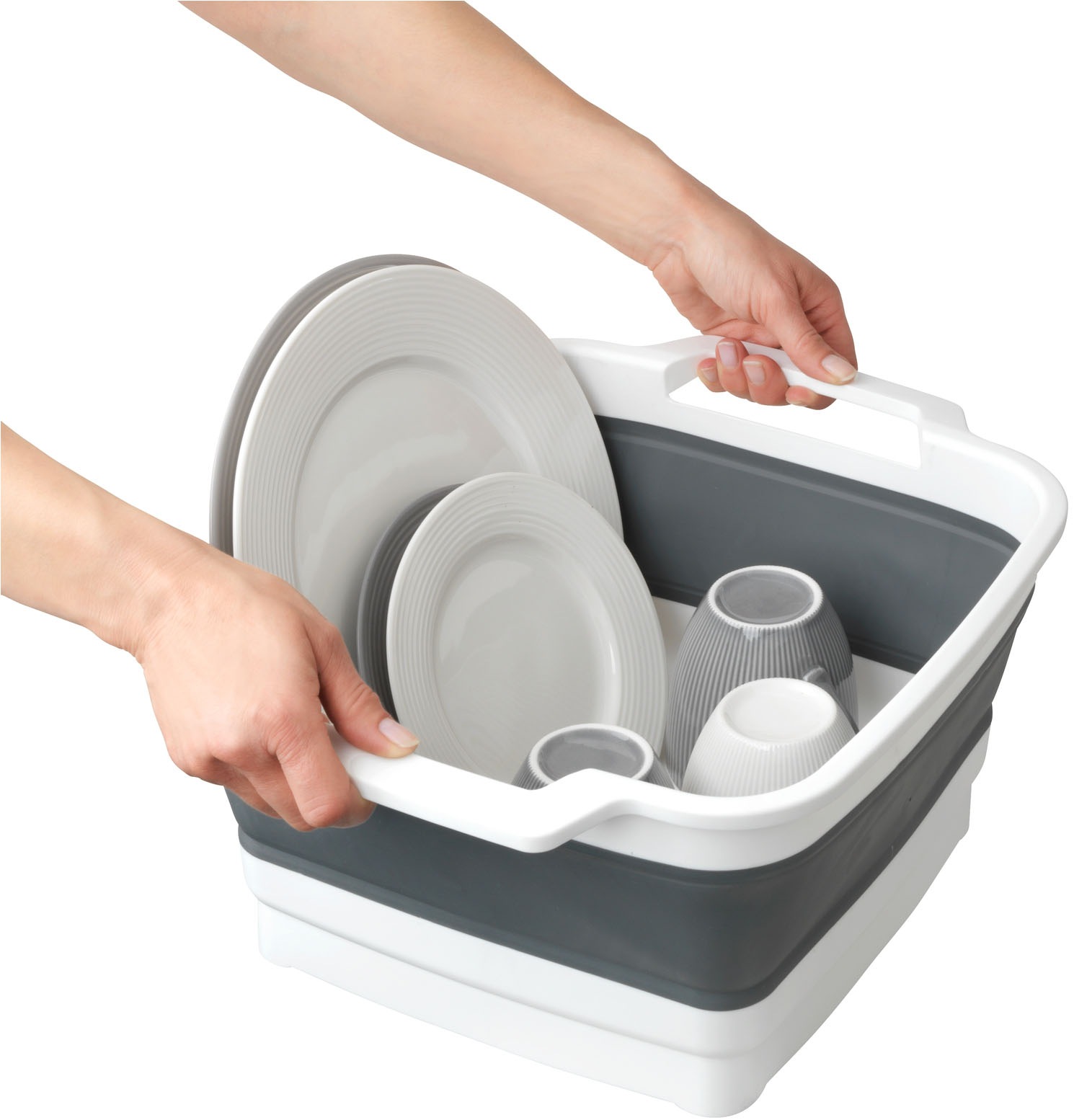 WENKO Reinigungsbürsten-Set »Spülschüssel Modell Sira mit Spülbürste«, Set, 2 St., aus Kunststoff-Silikon, Spül-Set, faltbare Spülwanne & Silikonbürste, für Küche oder Camping