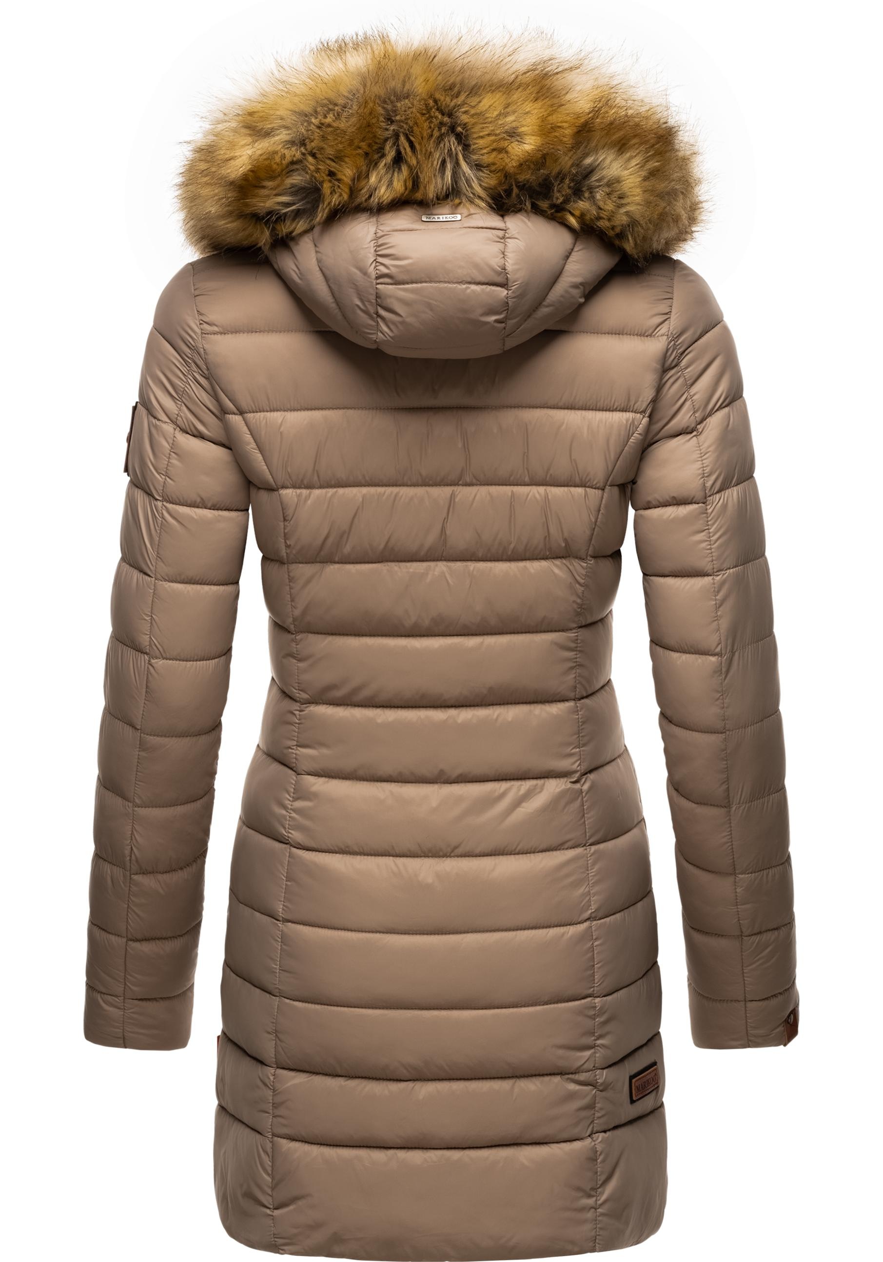 Marikoo Steppmantel »Rose-Stepp«, zeitloser Winterparka mit großer Kunstfellkapuze