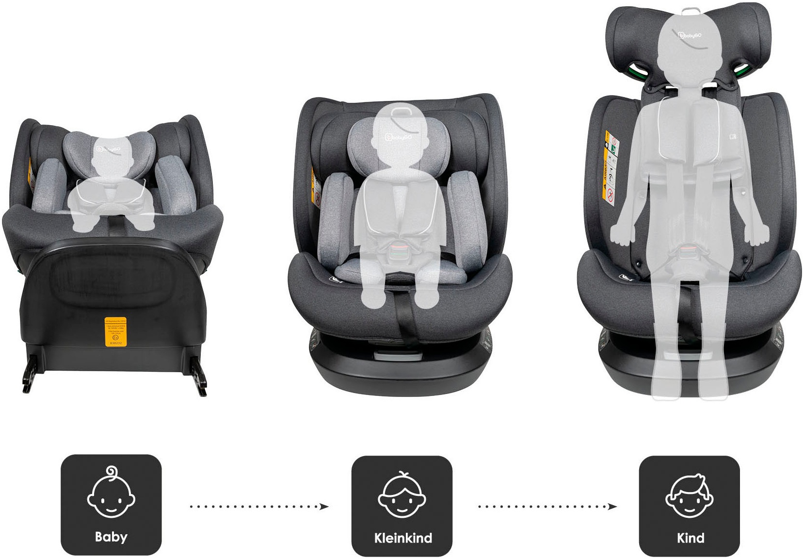 Autokindersitz BABYGO "Protection 360 Grad", Baby, grau, Polyester, Kindersitze 2
