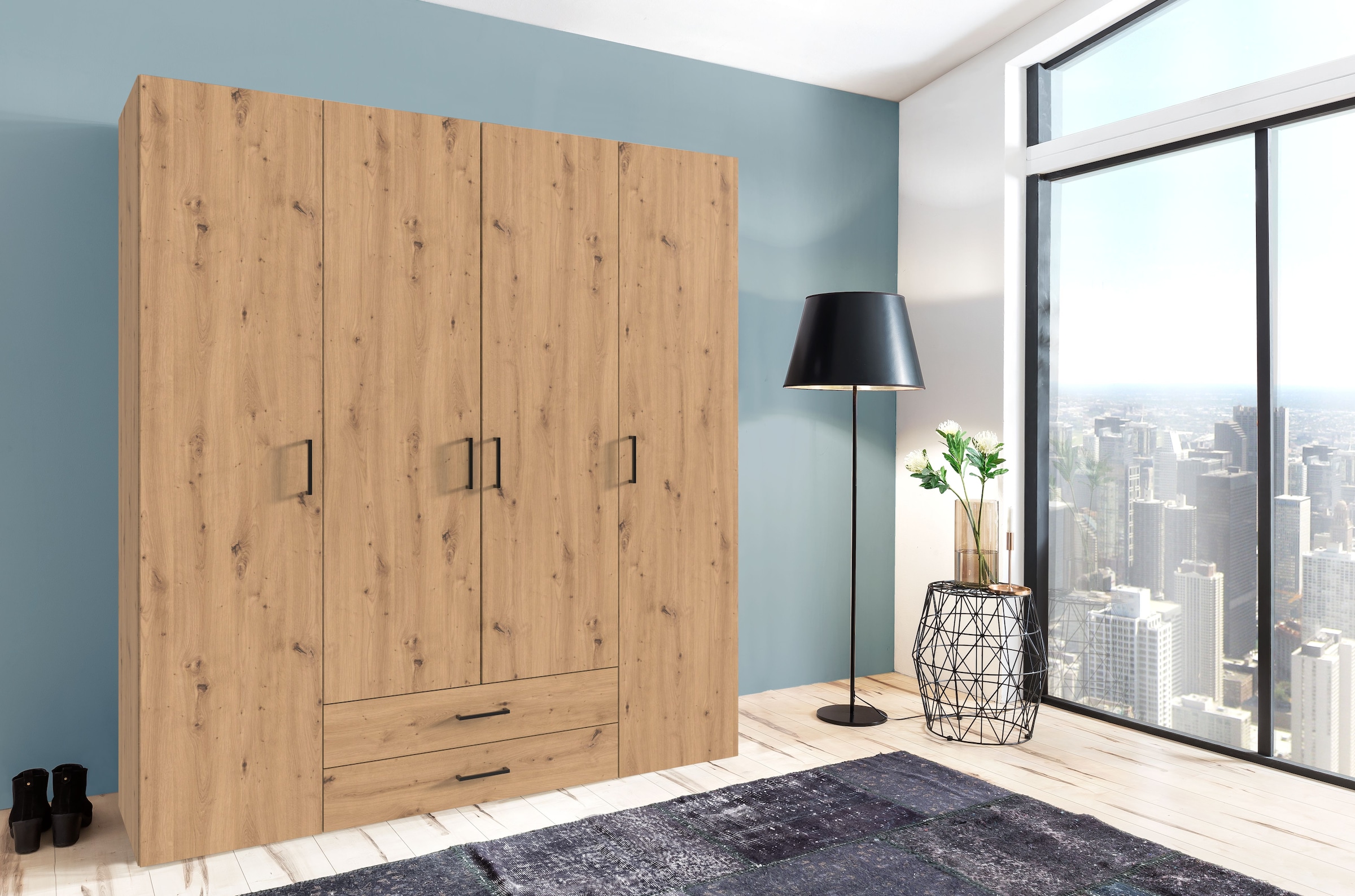 Wimex Drehtürenschrank »Mugano, 135 oder 180cm breit, 208 oder 236cm hoch, Made in Germany«, (mit langen Griffstangen aus Metall), wahlweise mit oder ohne Spiegel, mit Schubladen