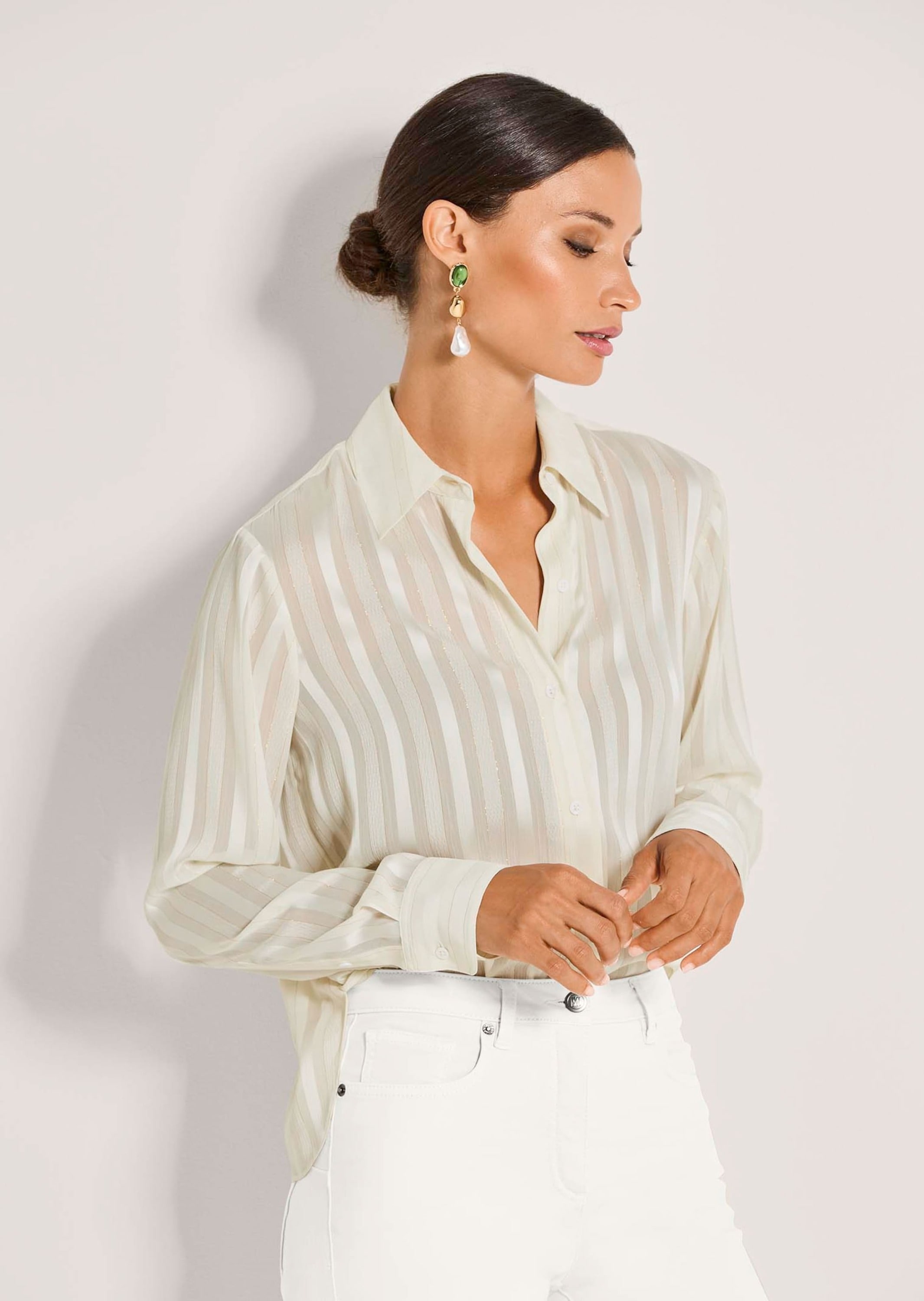 MADELEINE Langarmbluse »Hemdbluse Elegante Streifenbluse mit Glanzeffekt« Feine Transparenz