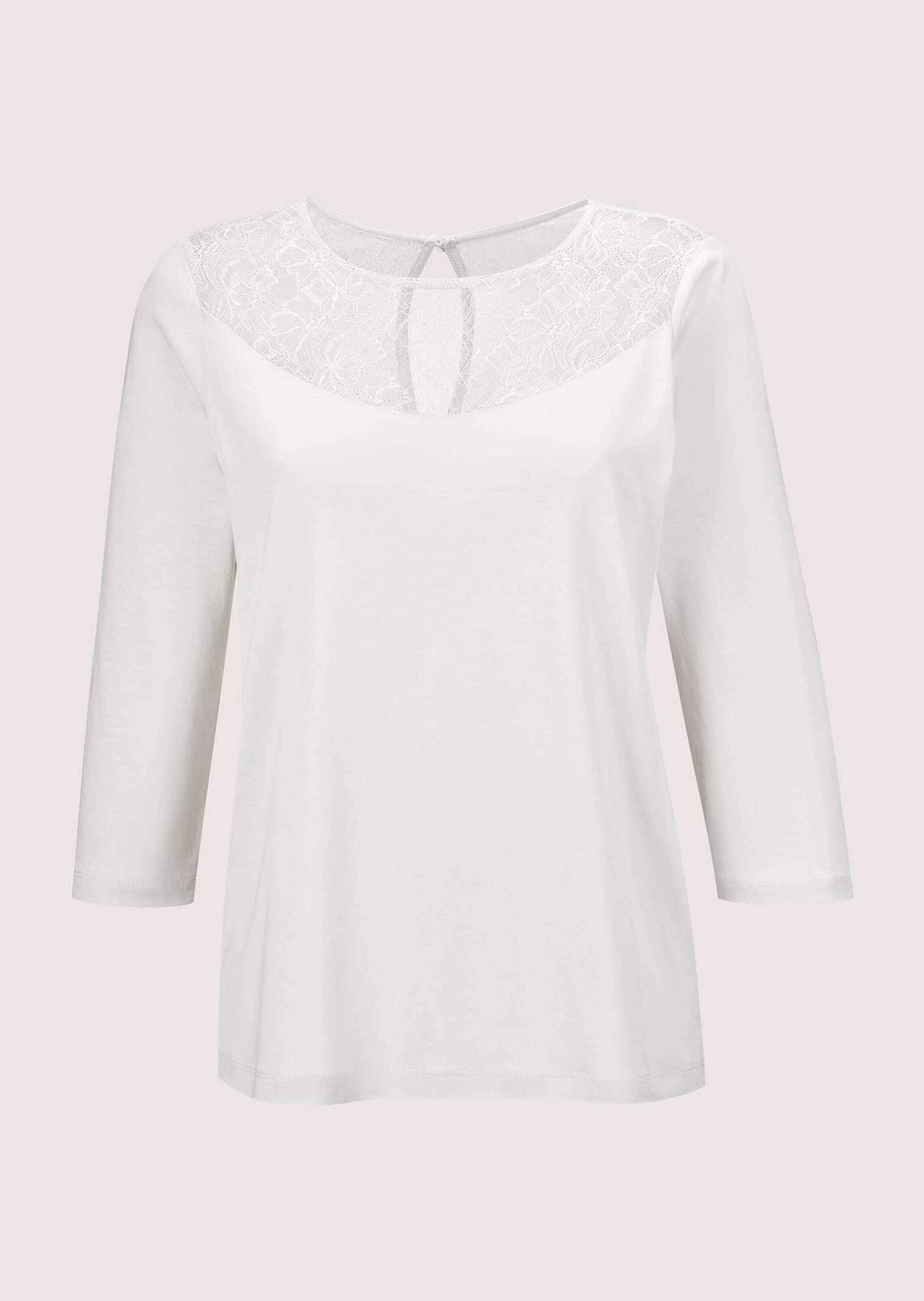 MADELEINE Kurzarmshirt "Shirt Rundhals-Shirt mit Spitze, Baumwollmix"