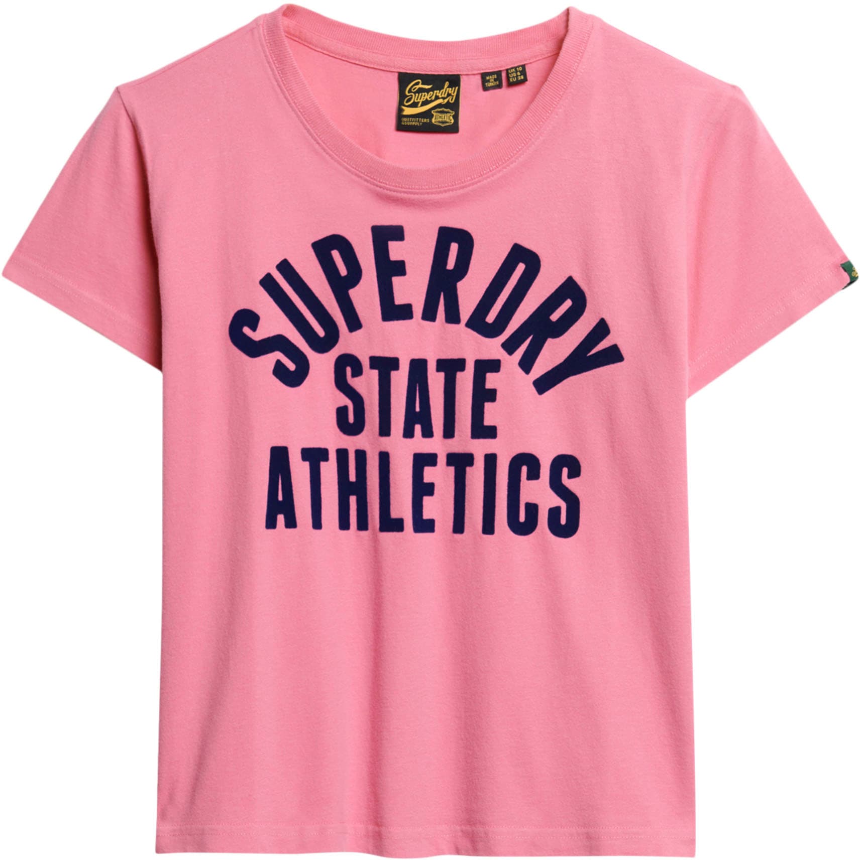 Superdry Print-Shirt »stylisches T-Shirt VARSITY FLOCKED FITTED TEE mit bedrucktem Design«, (Rundhals, Kurzarm, Logodruck, Frontdruck, Flockprint), normale Passform aus pflegeleichter Baumwolle