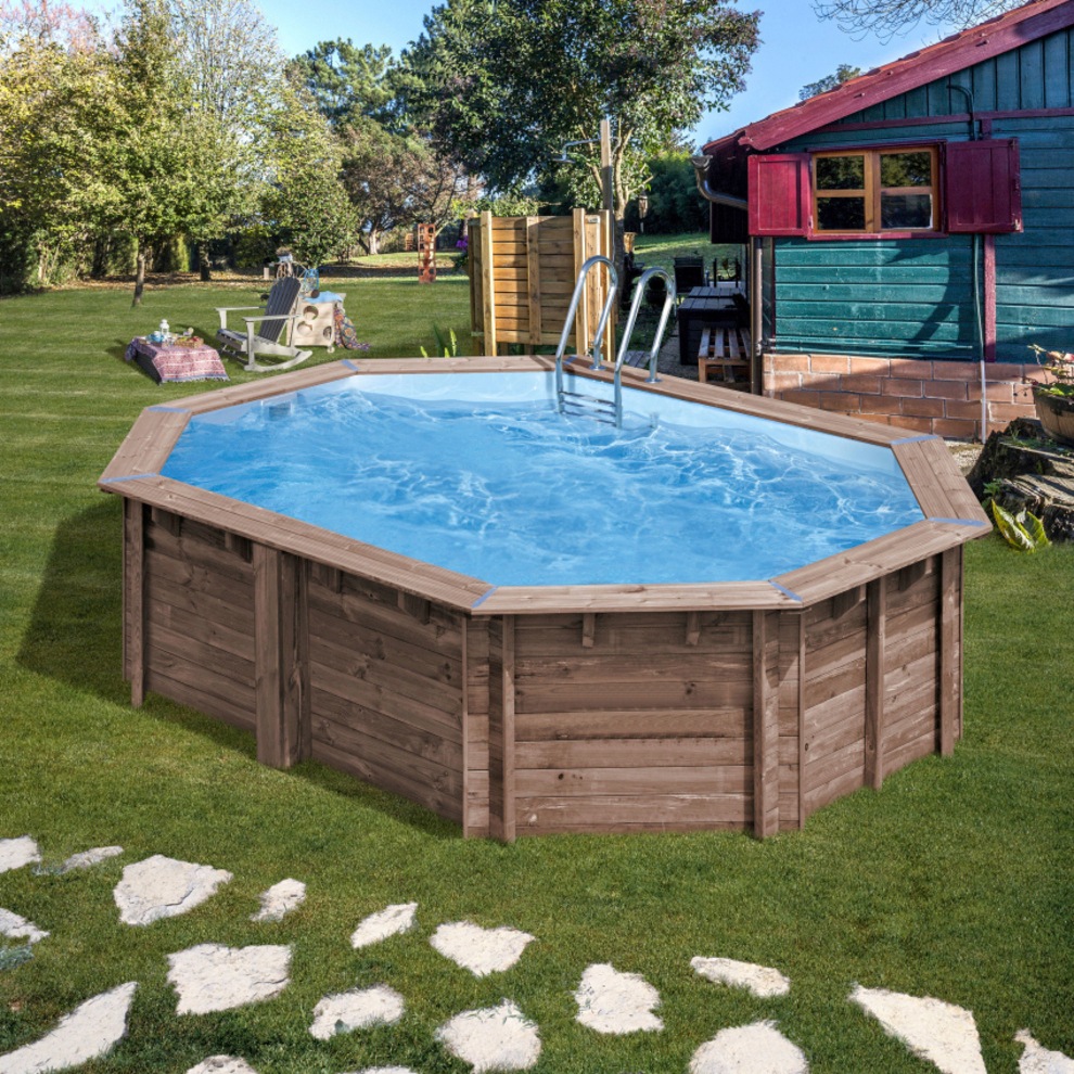 Gre Achteckpool "BAMBU mit Edelstahlleiter" Kiefernholz, BxLxH: 335x535x130 günstig online kaufen