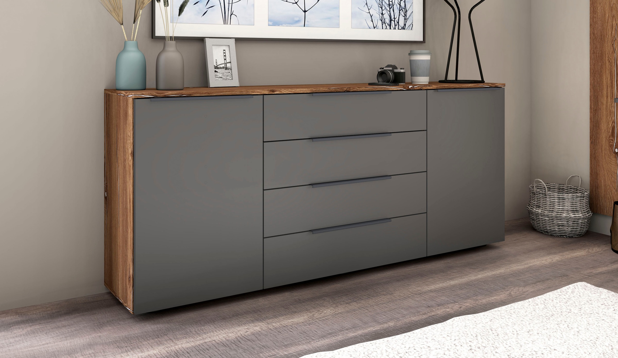 borchardt Möbel Sideboard "Tom, moderne Kommode mit dunklen Metallgriffen" günstig online kaufen