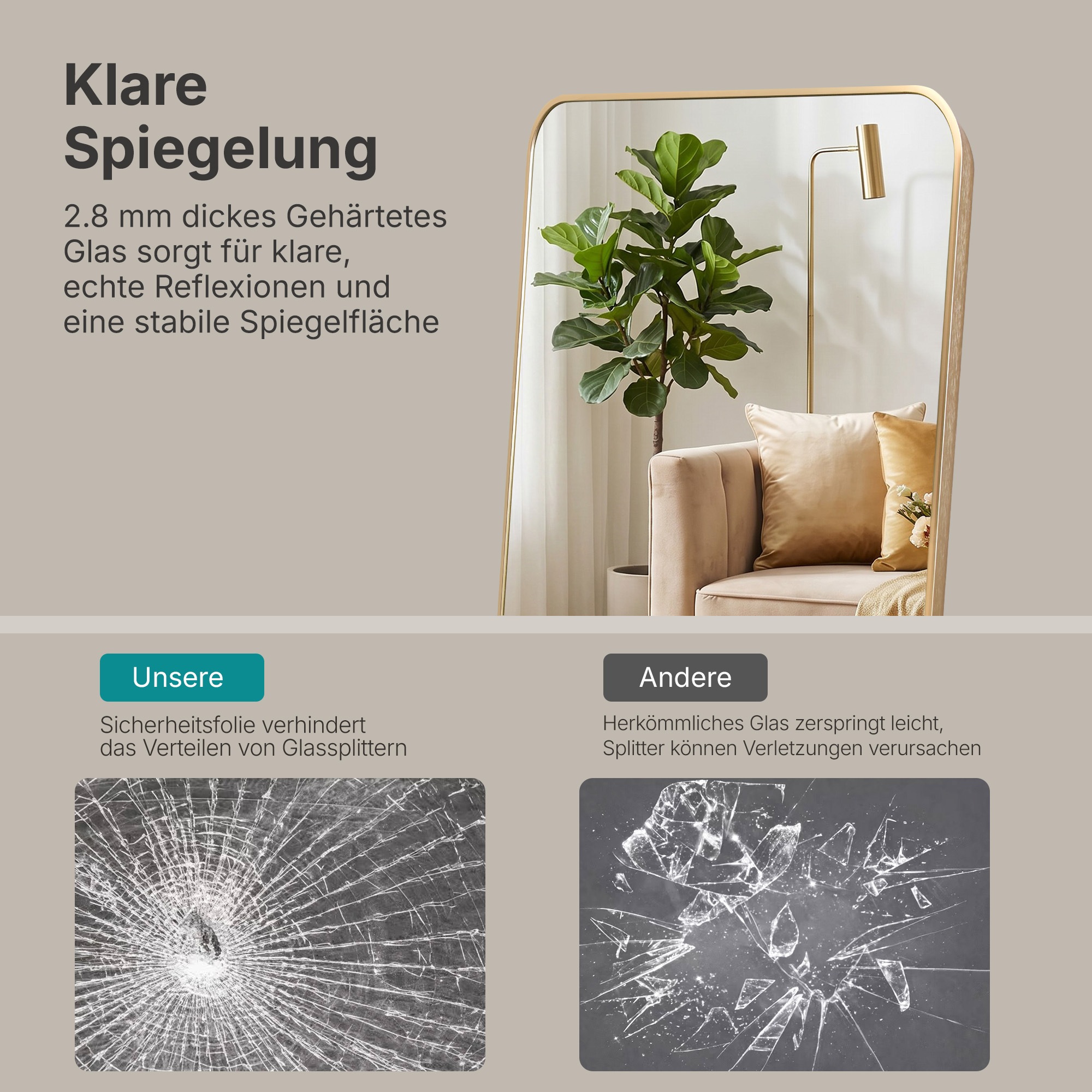 OTTO home Spiegel »Standspiegel Addrik, wahlweise in 2 Größen 150x40cm oder 160x50cm« Ganzkörperspiegel mit Sicherheitsglas, in verschiedenen Farben
