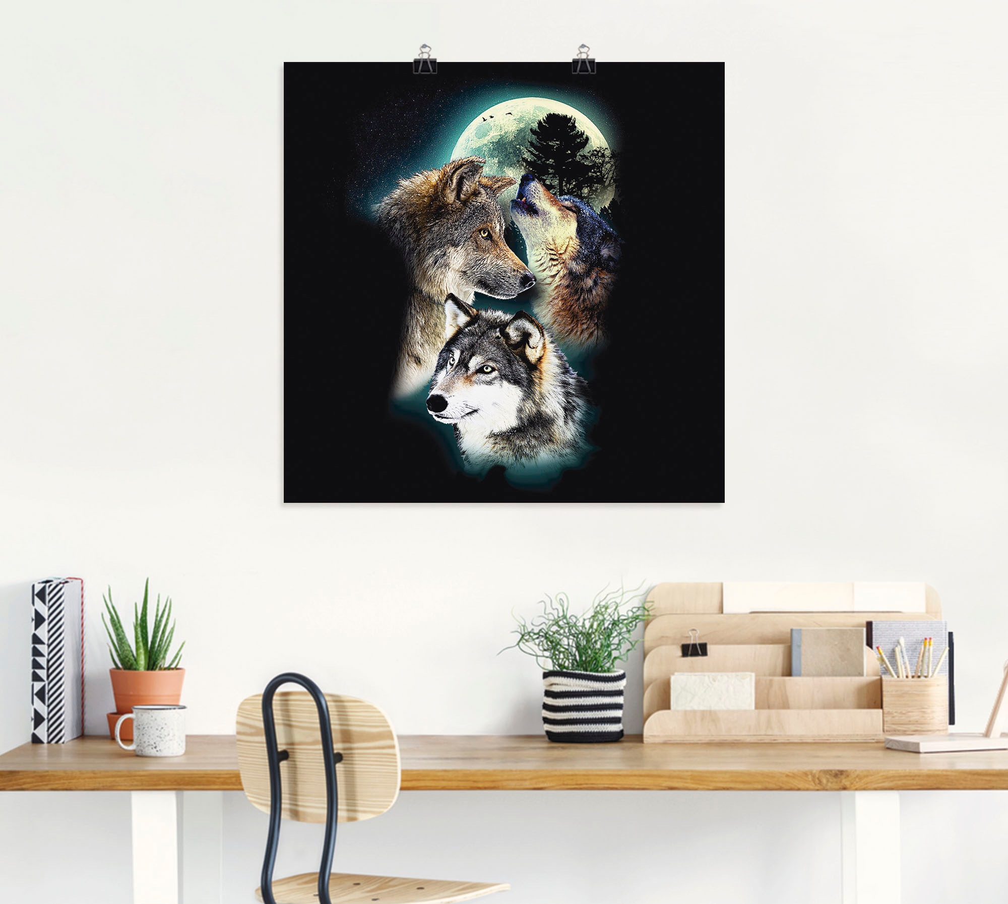 Artland Poster "Phantasie Wolf Wölfe mit Mond" Wildtiere 1 Stk. tlg. als Le günstig online kaufen