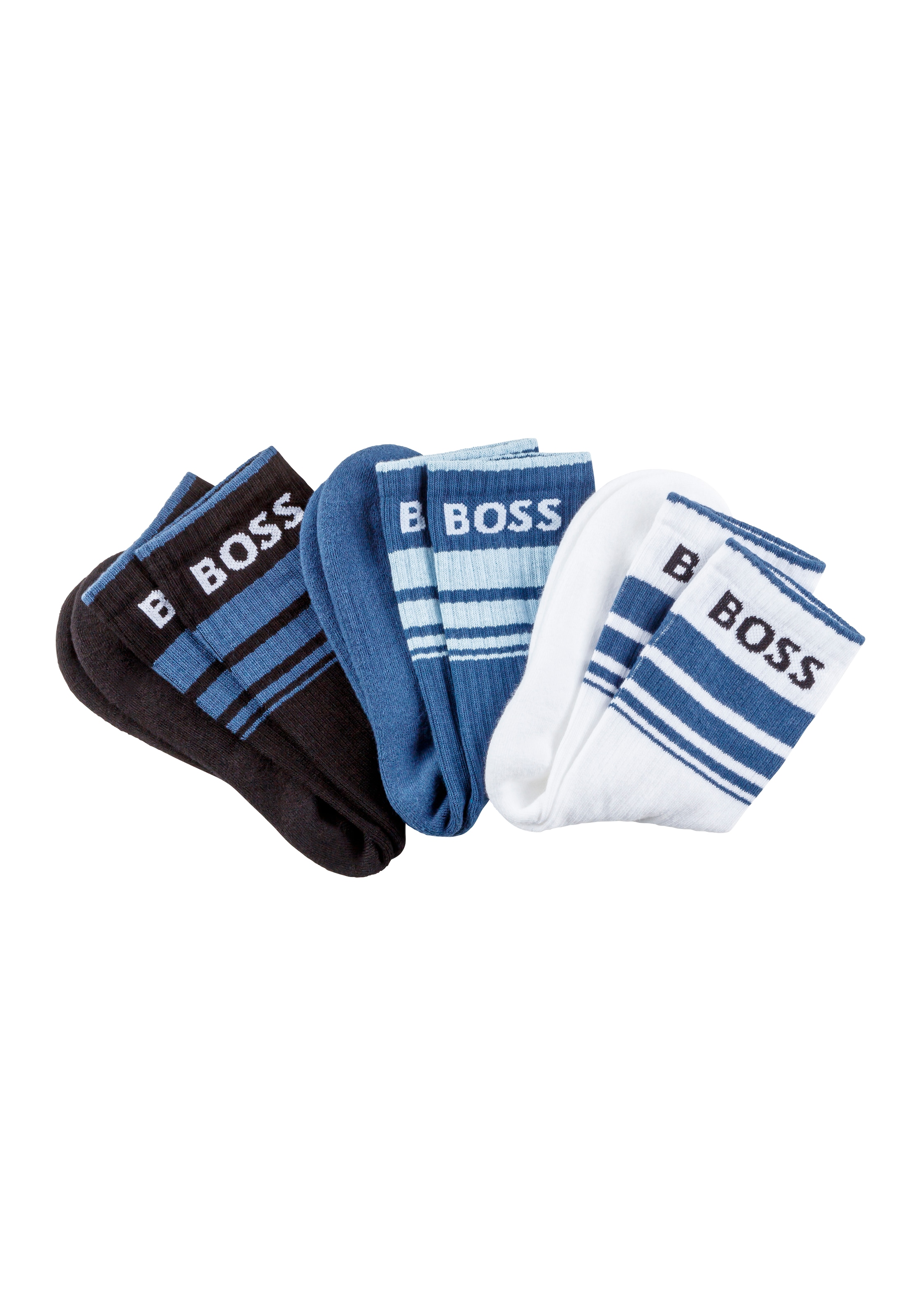 BOSS Freizeitsocken "3P QS Rib Stripe CC" Packung, 3 Stk. tlg. mit BOSS Log günstig online kaufen