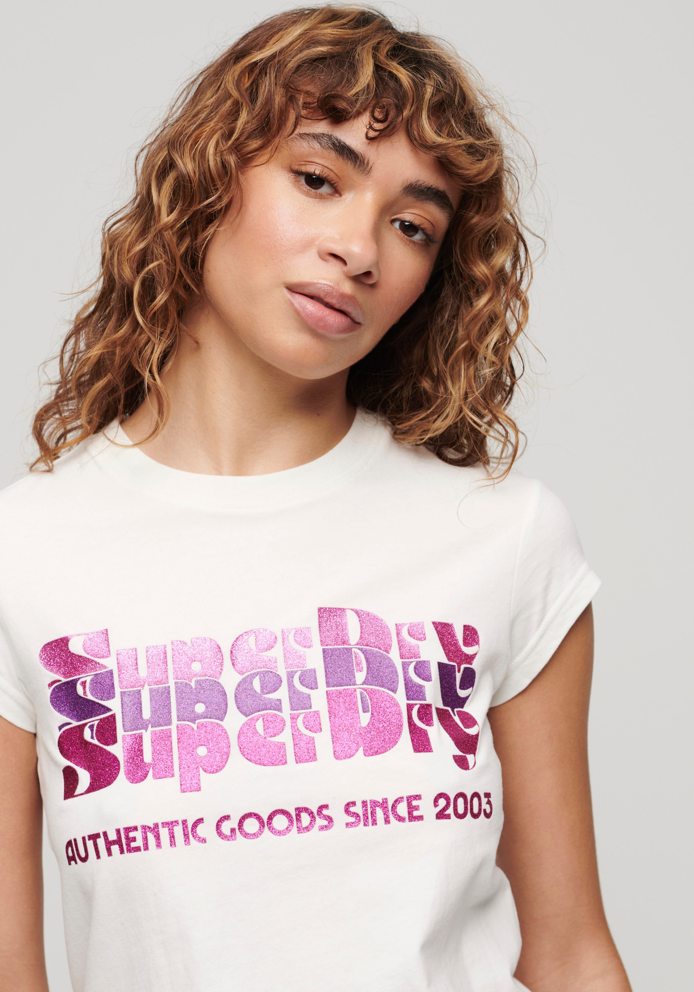 Superdry Kurzarmshirt "RETRO GLITTER LOGO CAP SLV TEE" günstig online kaufen