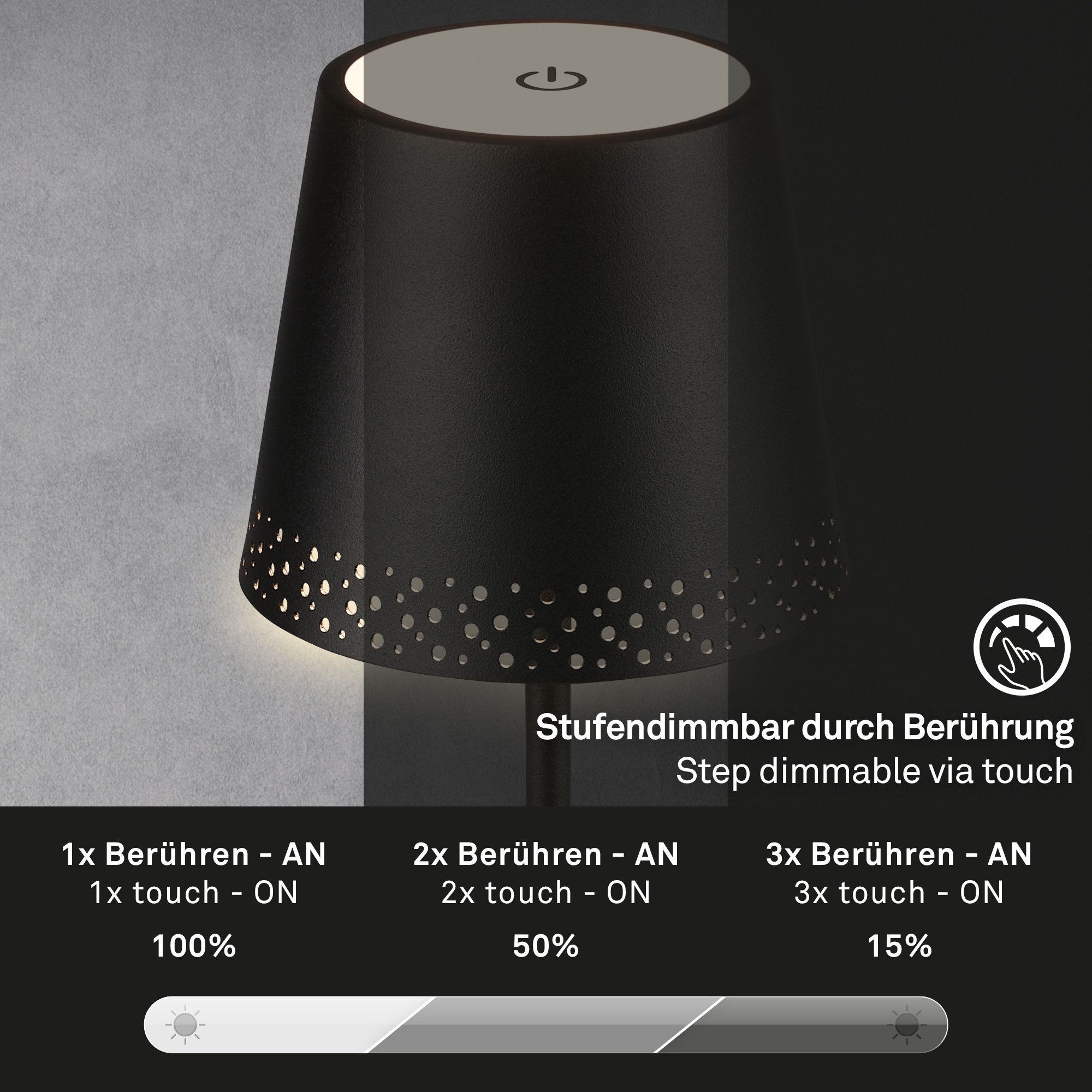 Briloner Leuchten LED Tischleuchte »KIKI« LED-Modul 1 Stk. Warmweiß mit Akku, höhenverstellbar, USB-C, warmweiß, IP44, grün, 38 cm